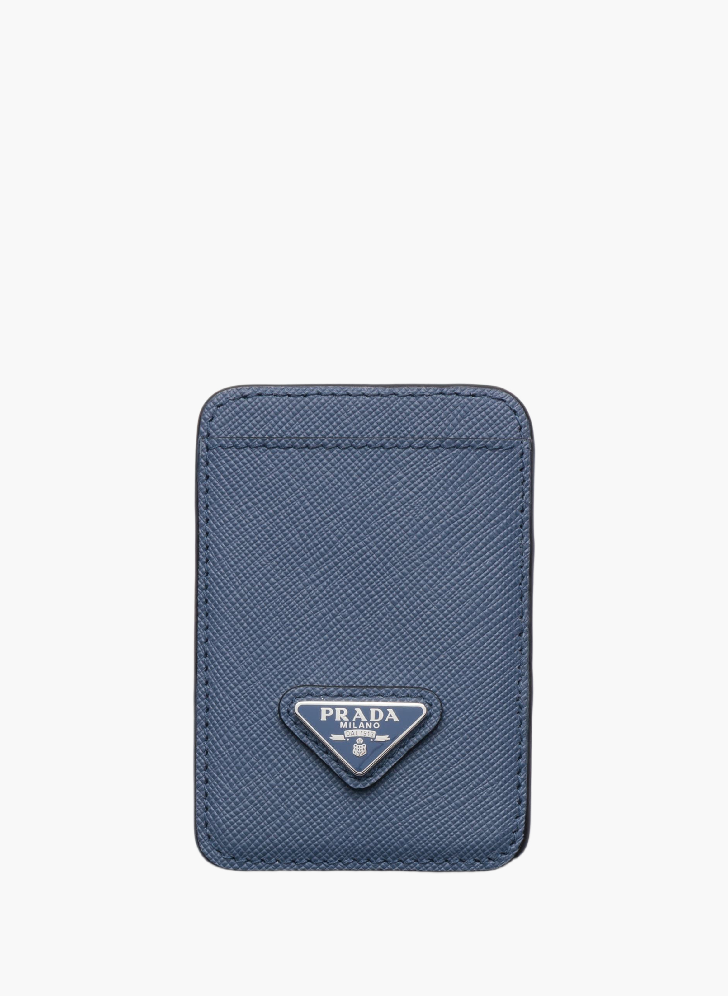 Porte-cartes en cuir saffiano PRADA Bleu