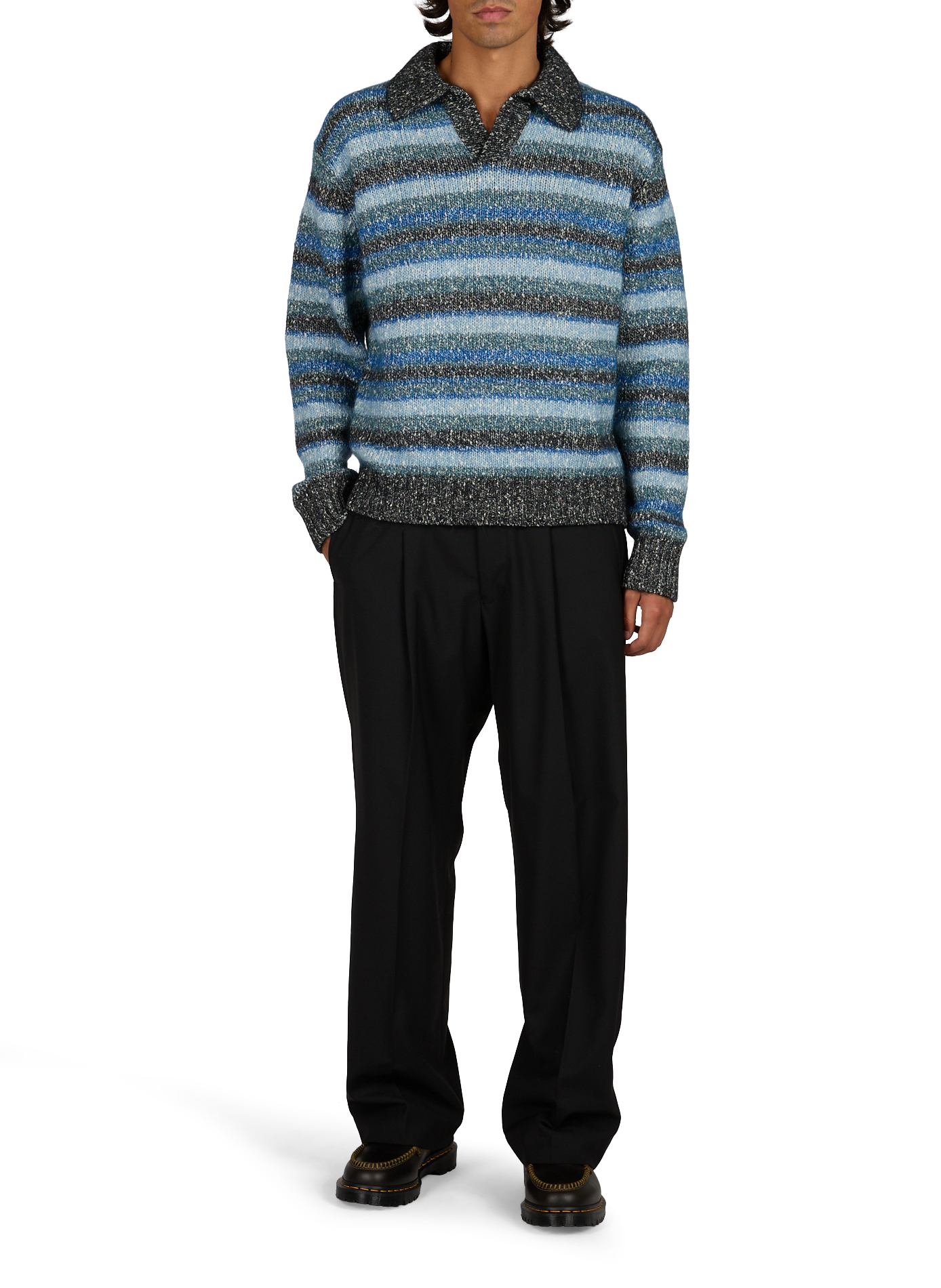 Pull ample rayé col ouvert NN.07 Bleu