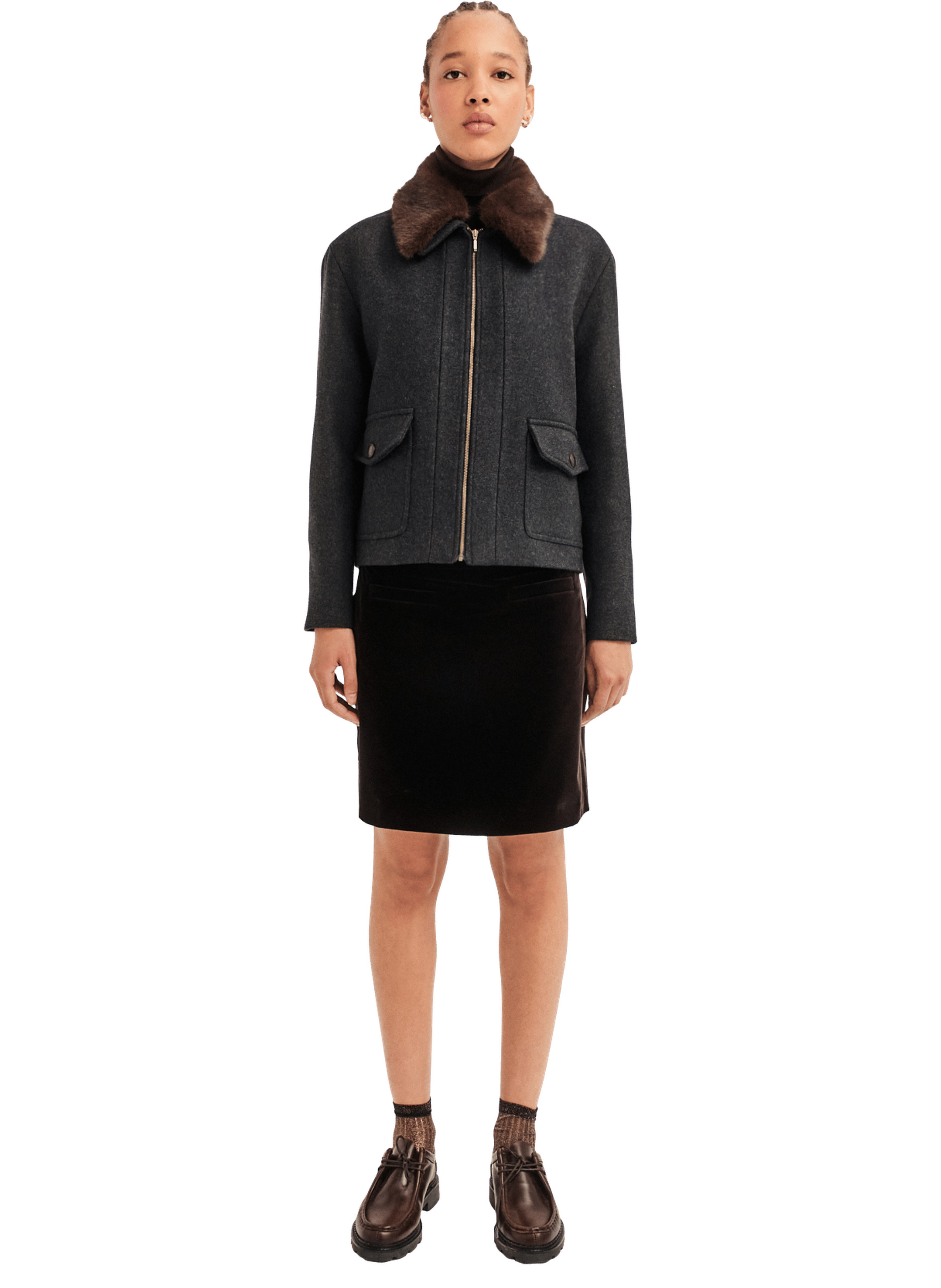 Manteau court à col en fausse fourrure - area PABLO Gris