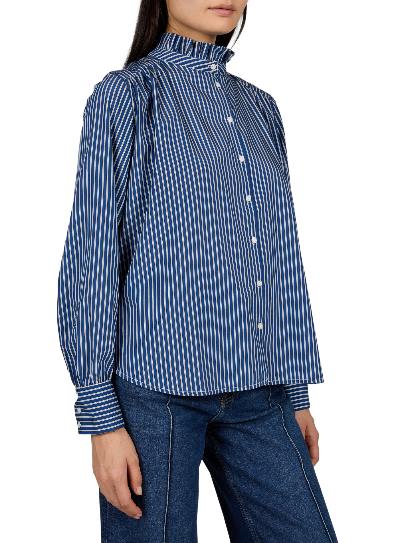 Striped ruffled cotton blend shirt BERENICE Blue