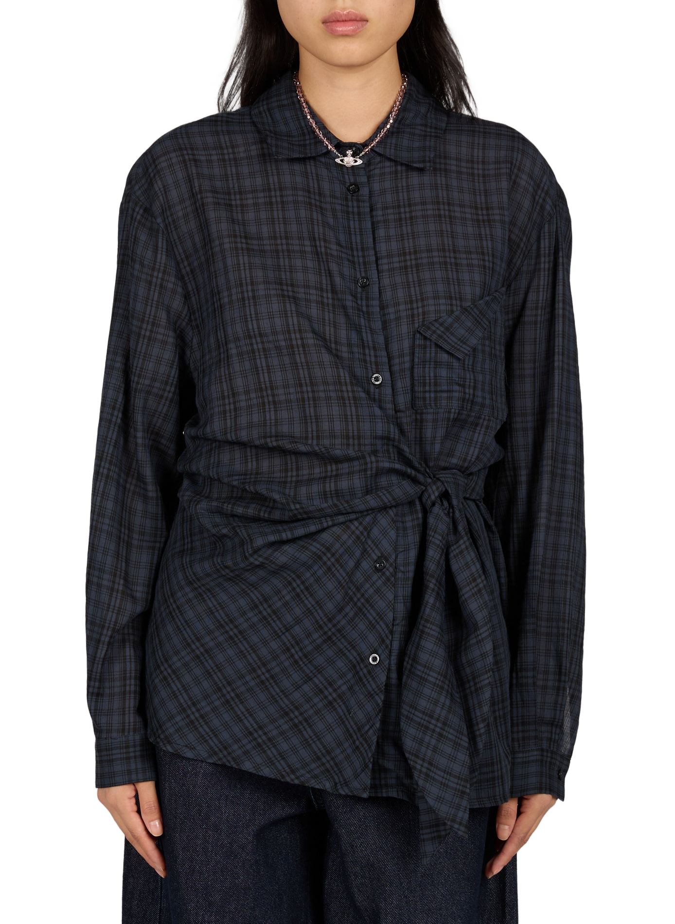 Ruffled cotton blend shirt OBJECT Blue
