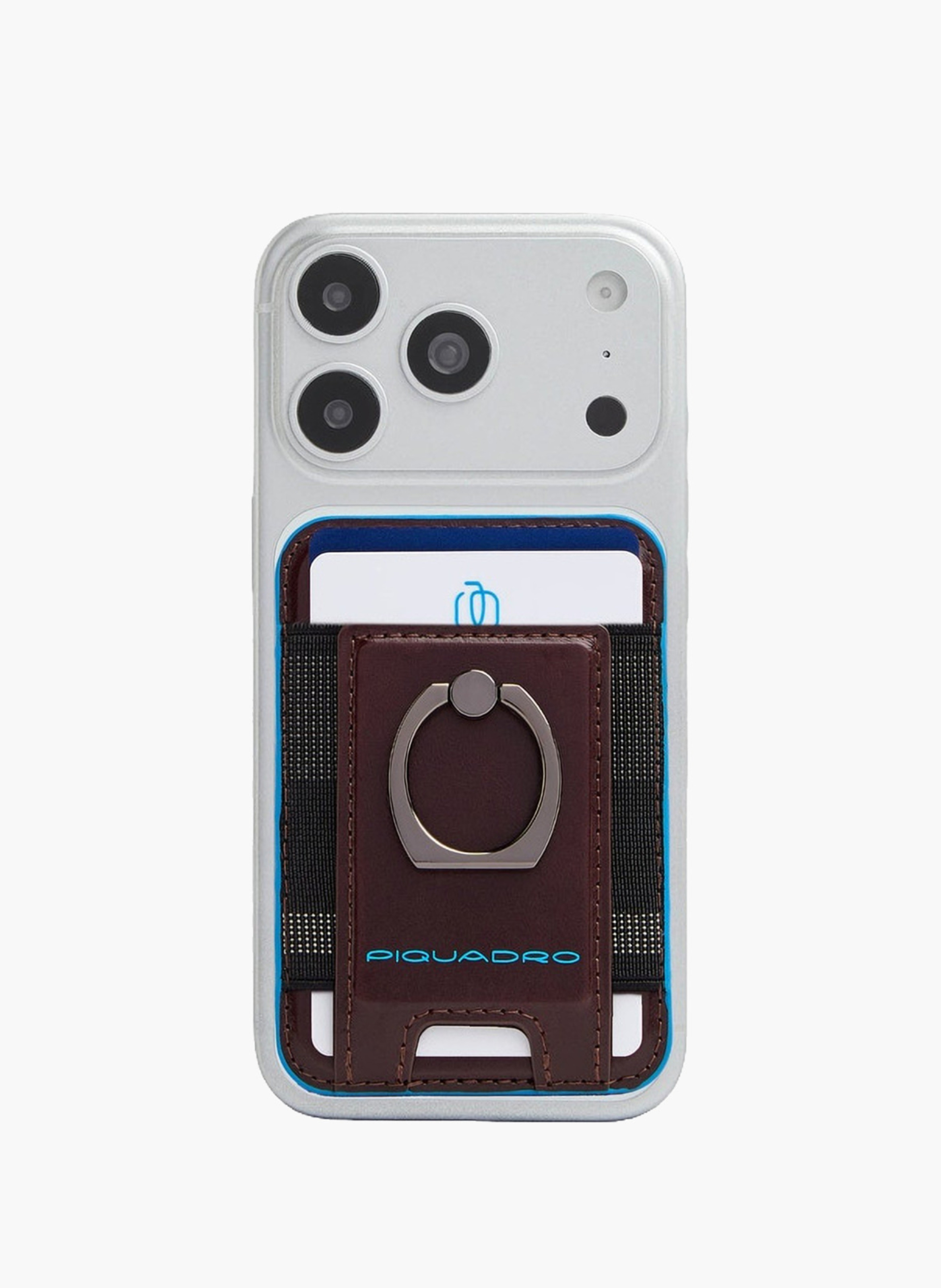 Magsafe® card holder with ring stand – blue square PIQUADRO Brown