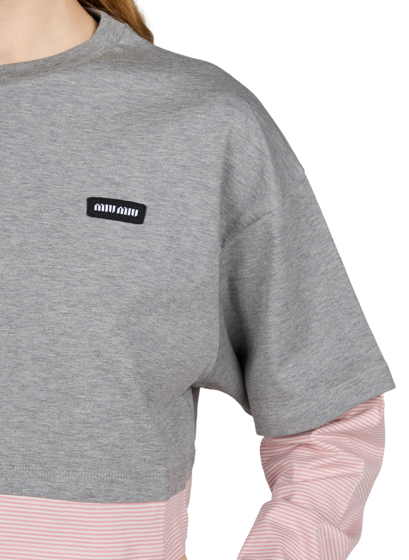 Kort gestreept T-shirt met lange mouwen MIU MIU Grijs