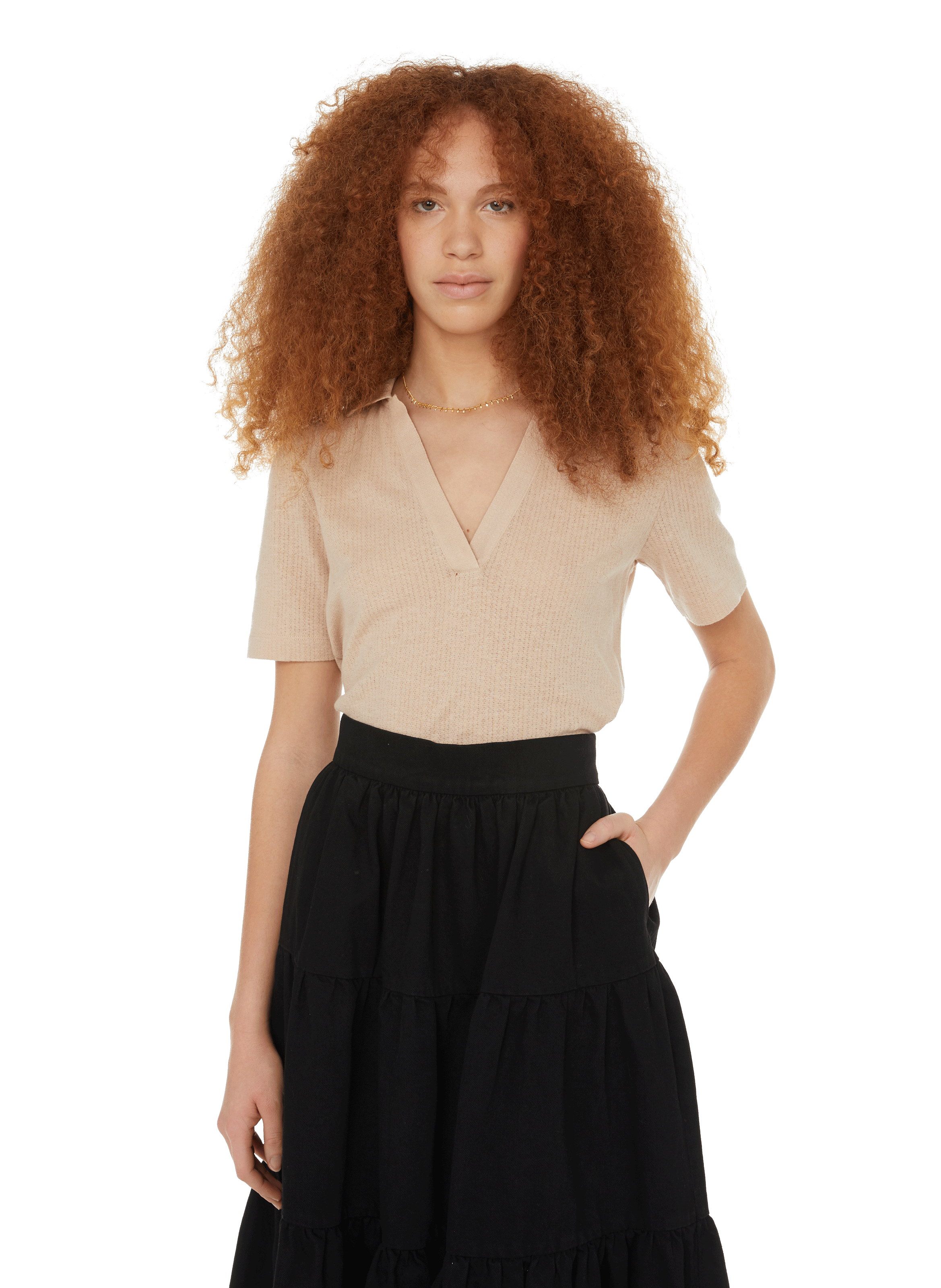 T-shirt en coton et lin  AU PRINTEMPS PARIS Beige