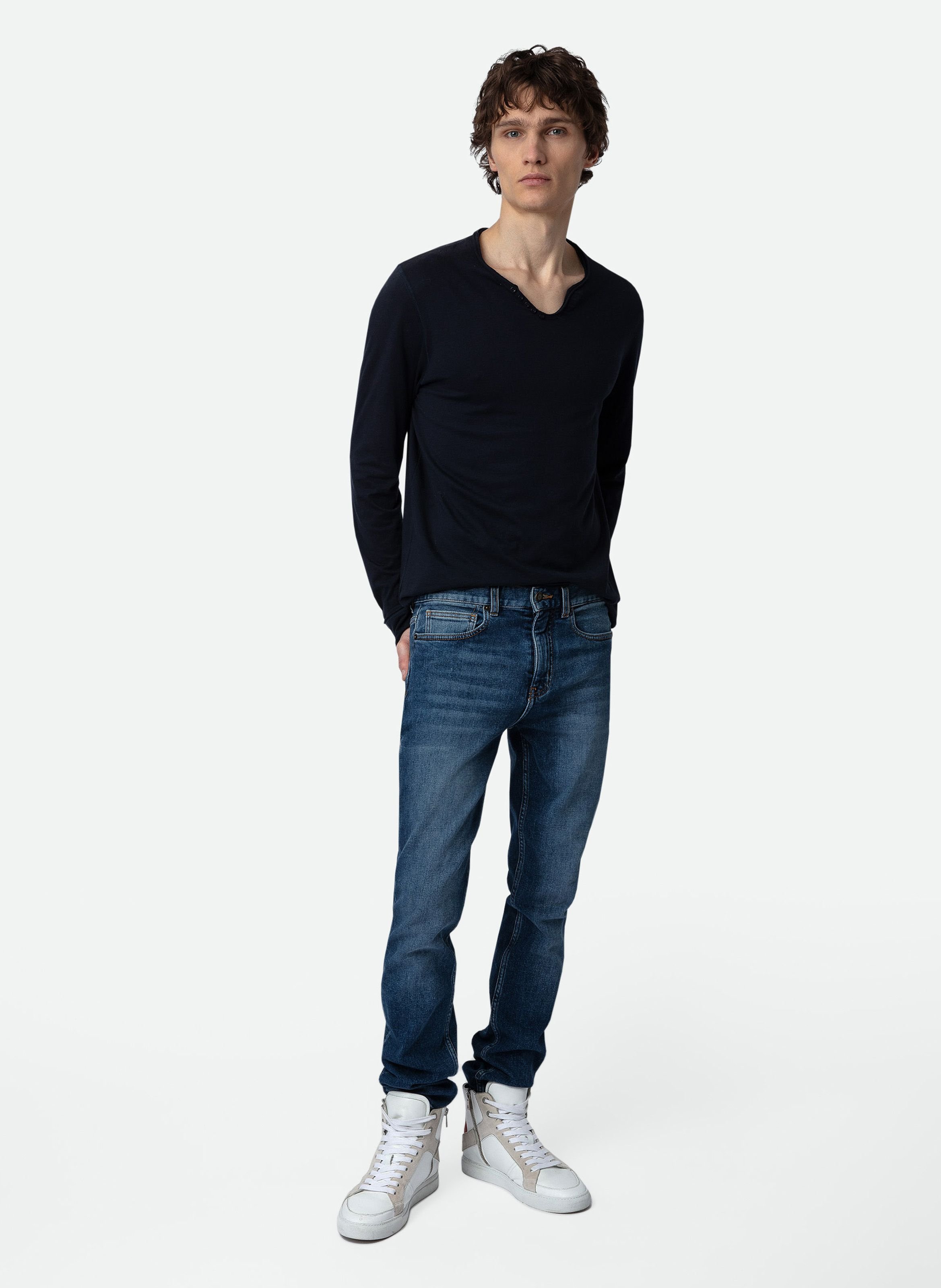 Tee-shirt col tunisien regular-fit en coton monastir ZADIG&VOLTAIRE Bleu