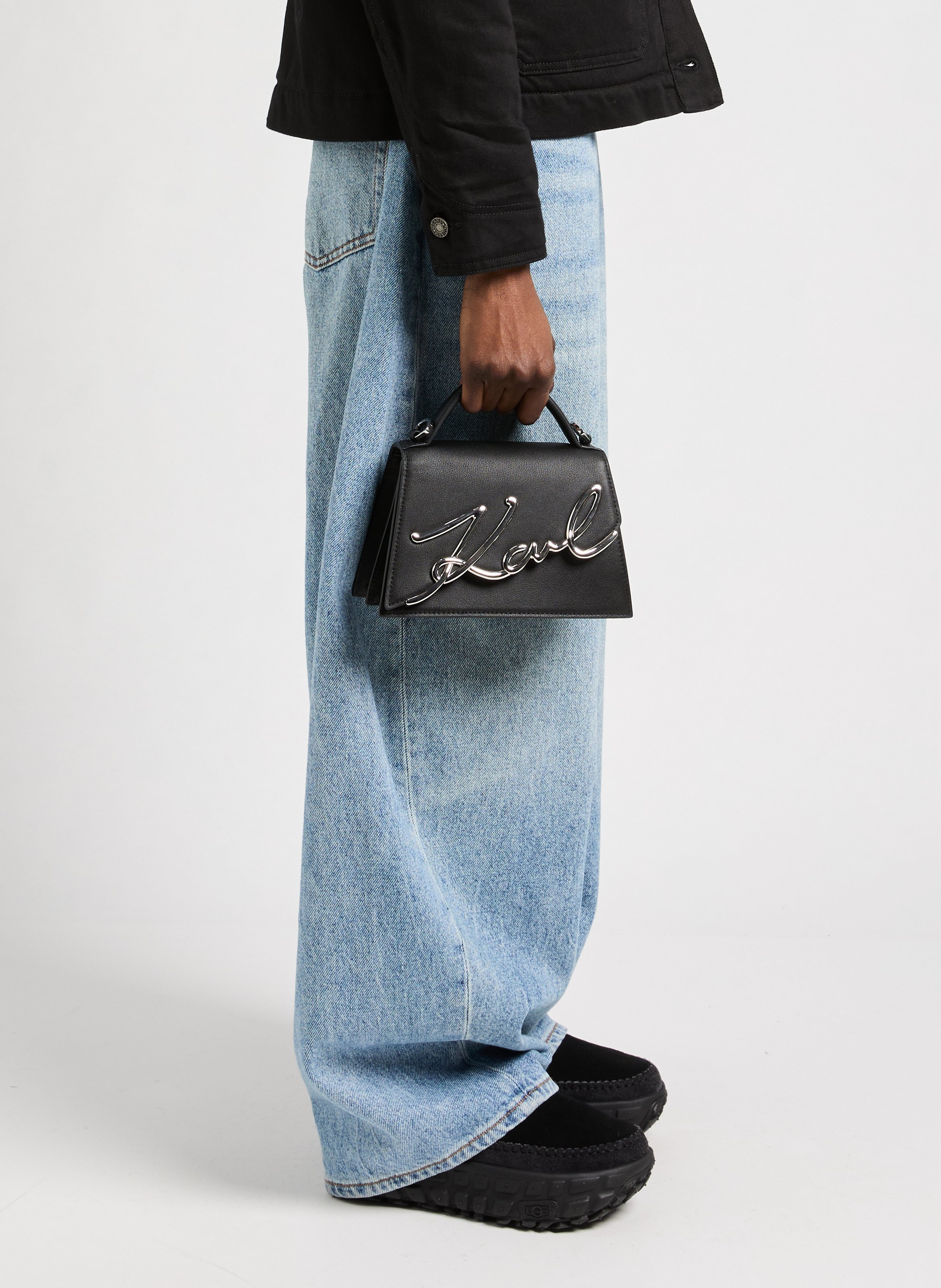 Sac à bandoulière K signature en cuir KARL LAGERFELD Noir