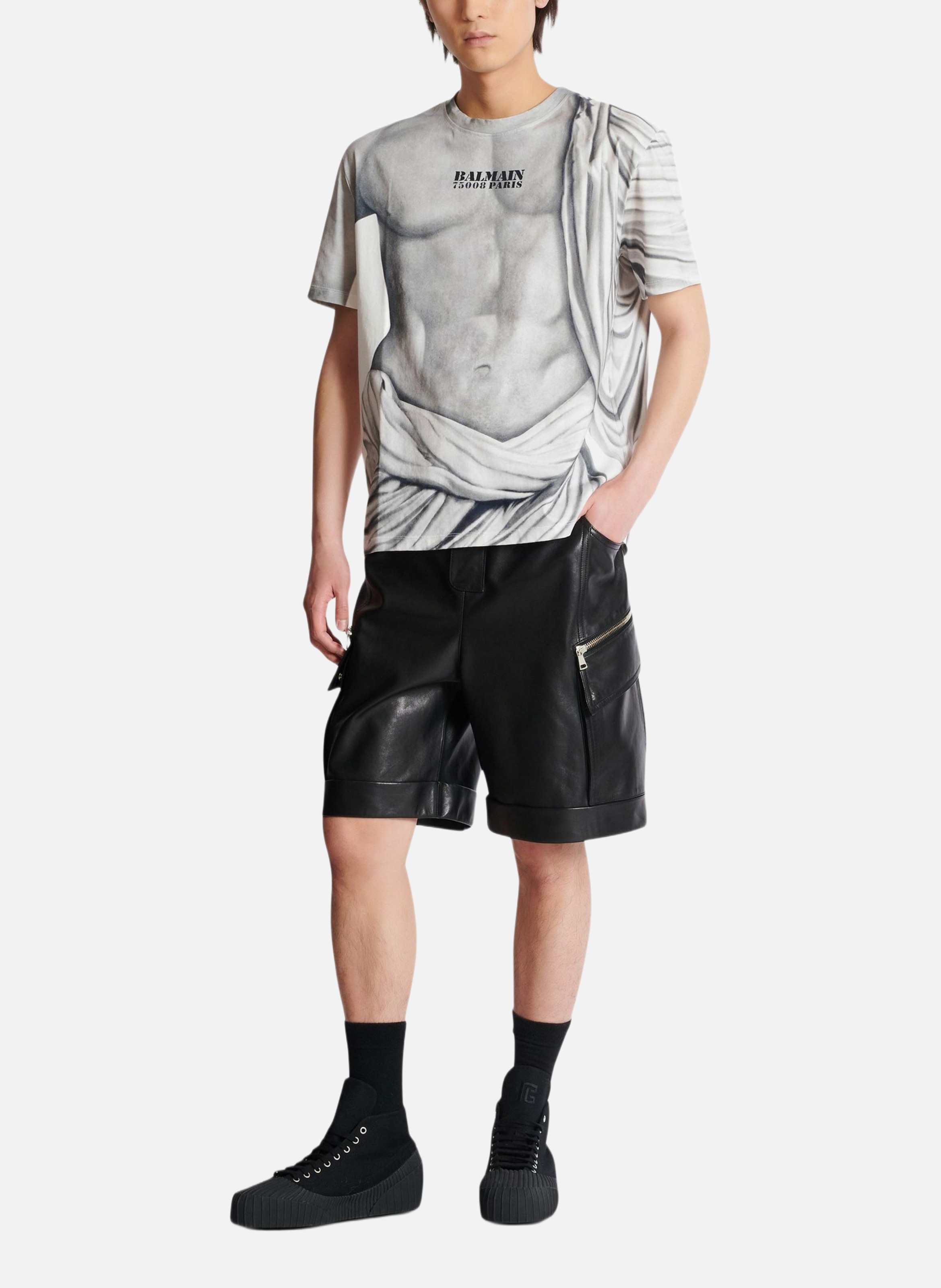 T-shirt à logo imprimé statue BALMAIN Gris