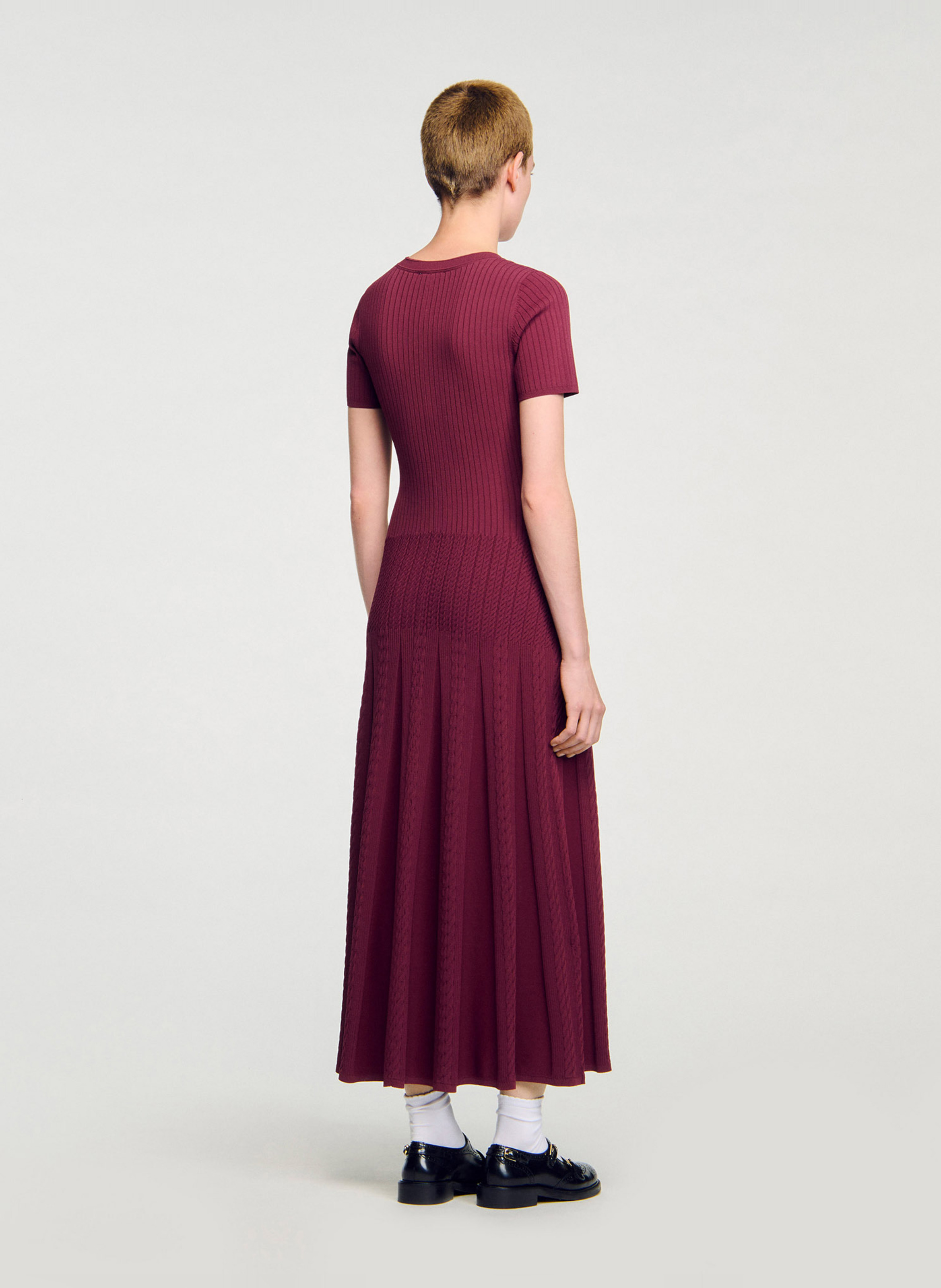 Robe longue col rond en maille SANDRO Rouge