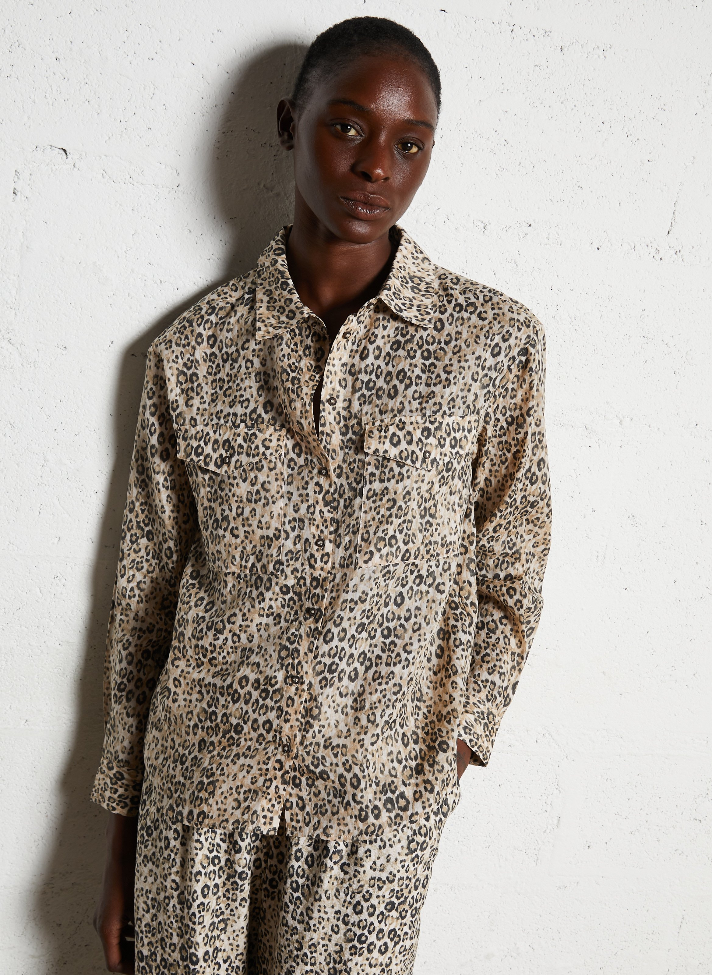 Chemise droite boutonnée à motif léopard sonia MAISON 123 Gris