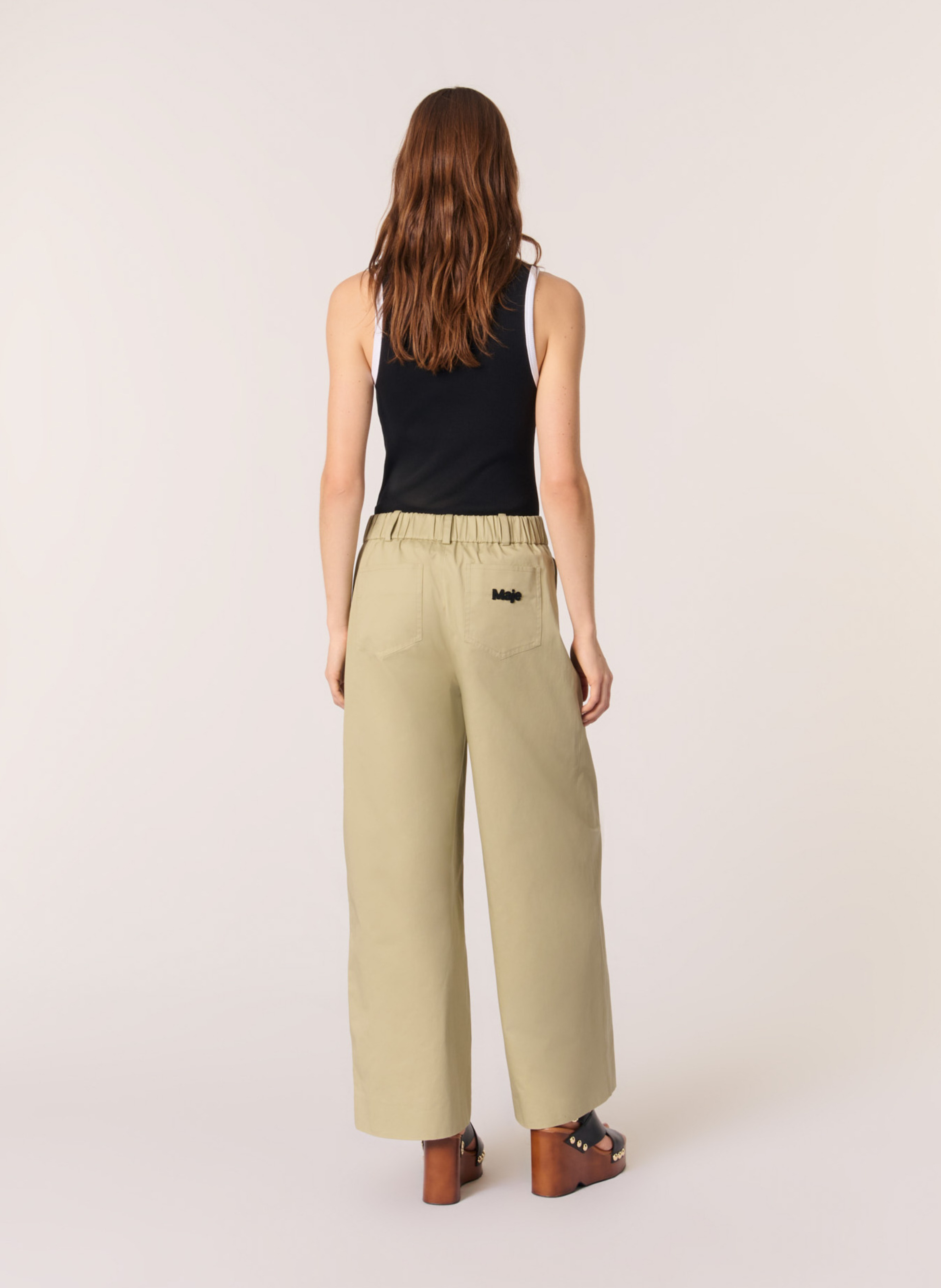 Pantalon large en coton MAJE Kaki