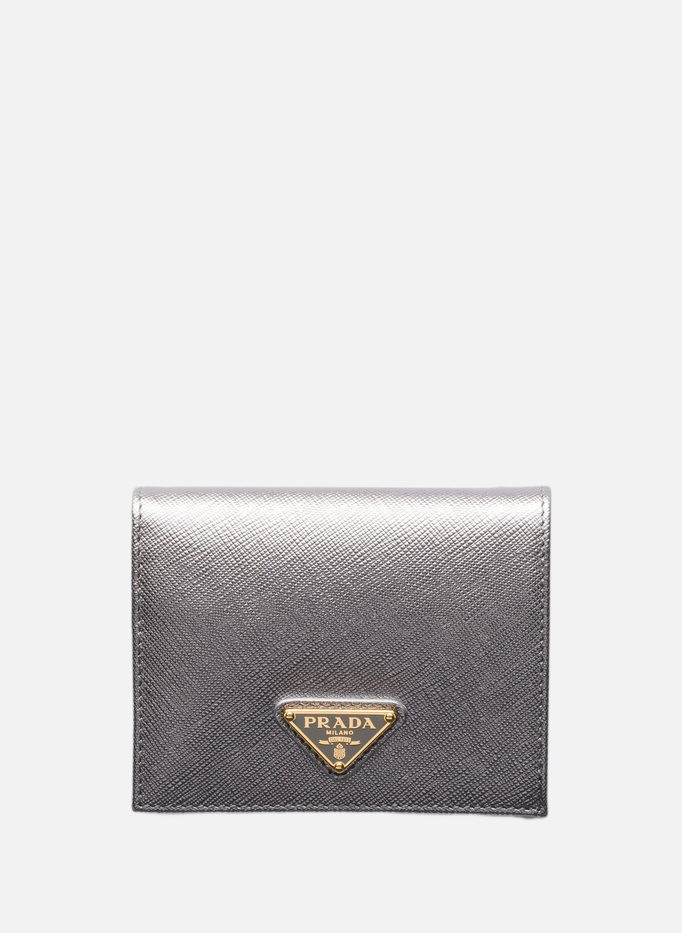 PRADA Petit portefeuille en cuir saffiano Argent