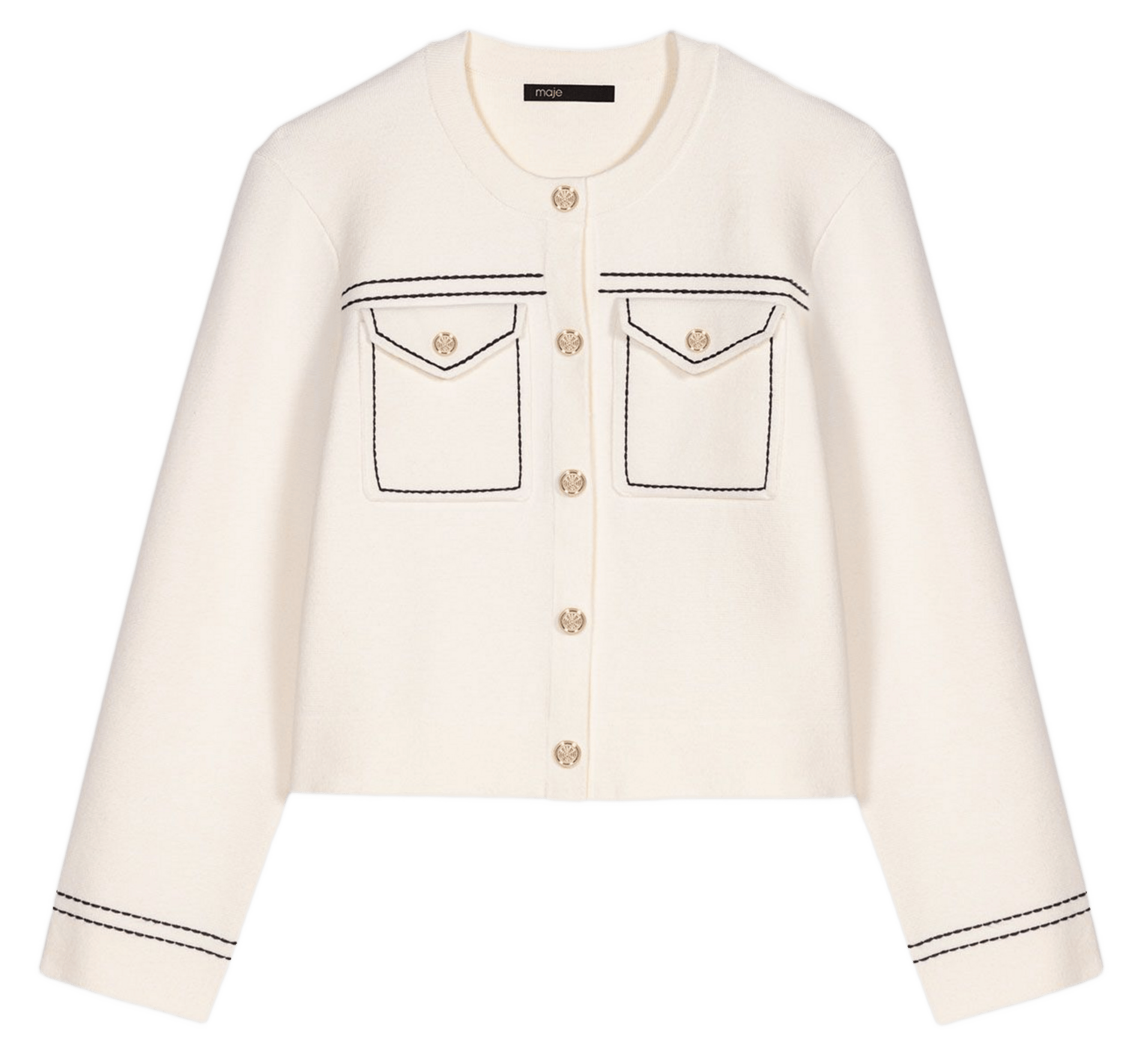 Gilet col rond en coton mélangé Beige