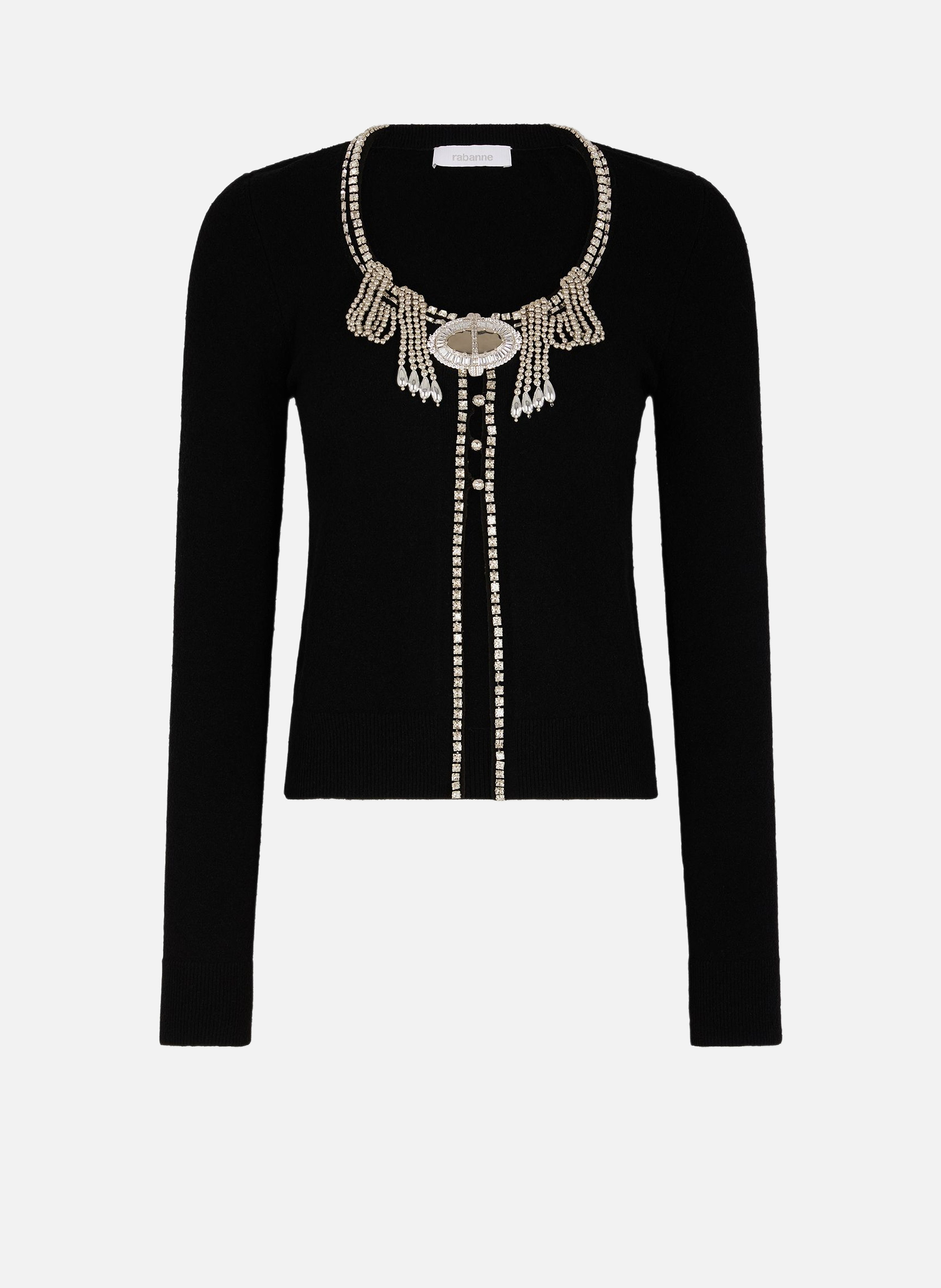 Cardigan en maille brodée RABANNE Noir