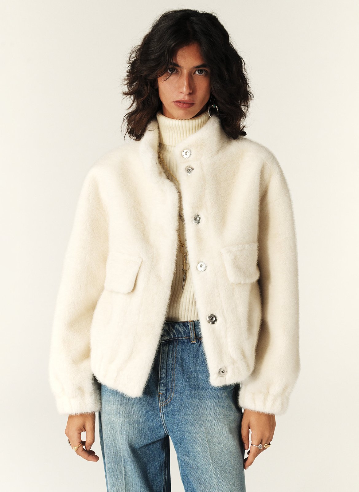 Veste ample col montant en fourrure synthétique paros BA&SH Beige