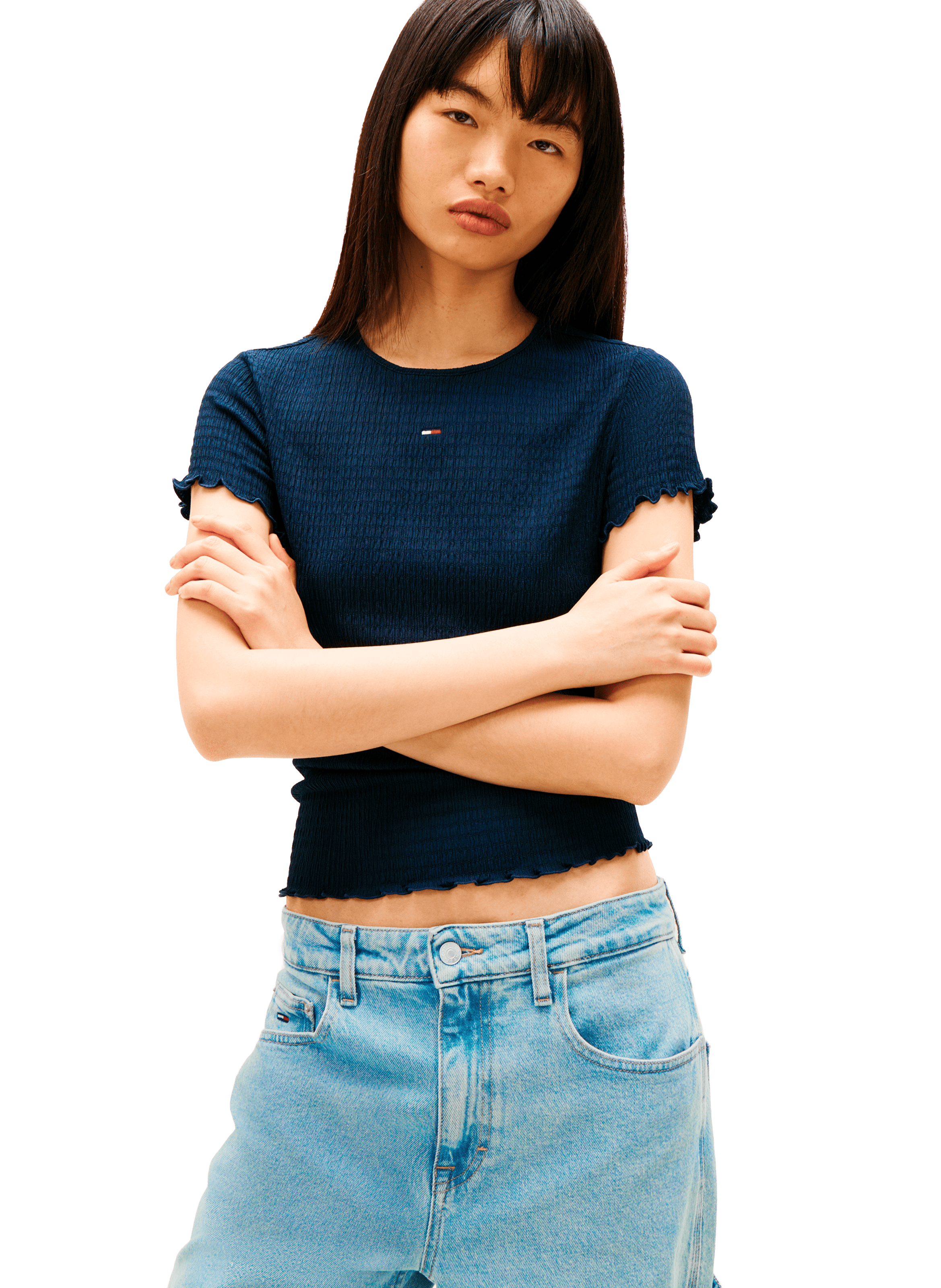 Ribbed logo T-shirt TOMMY HILFIGER Blue