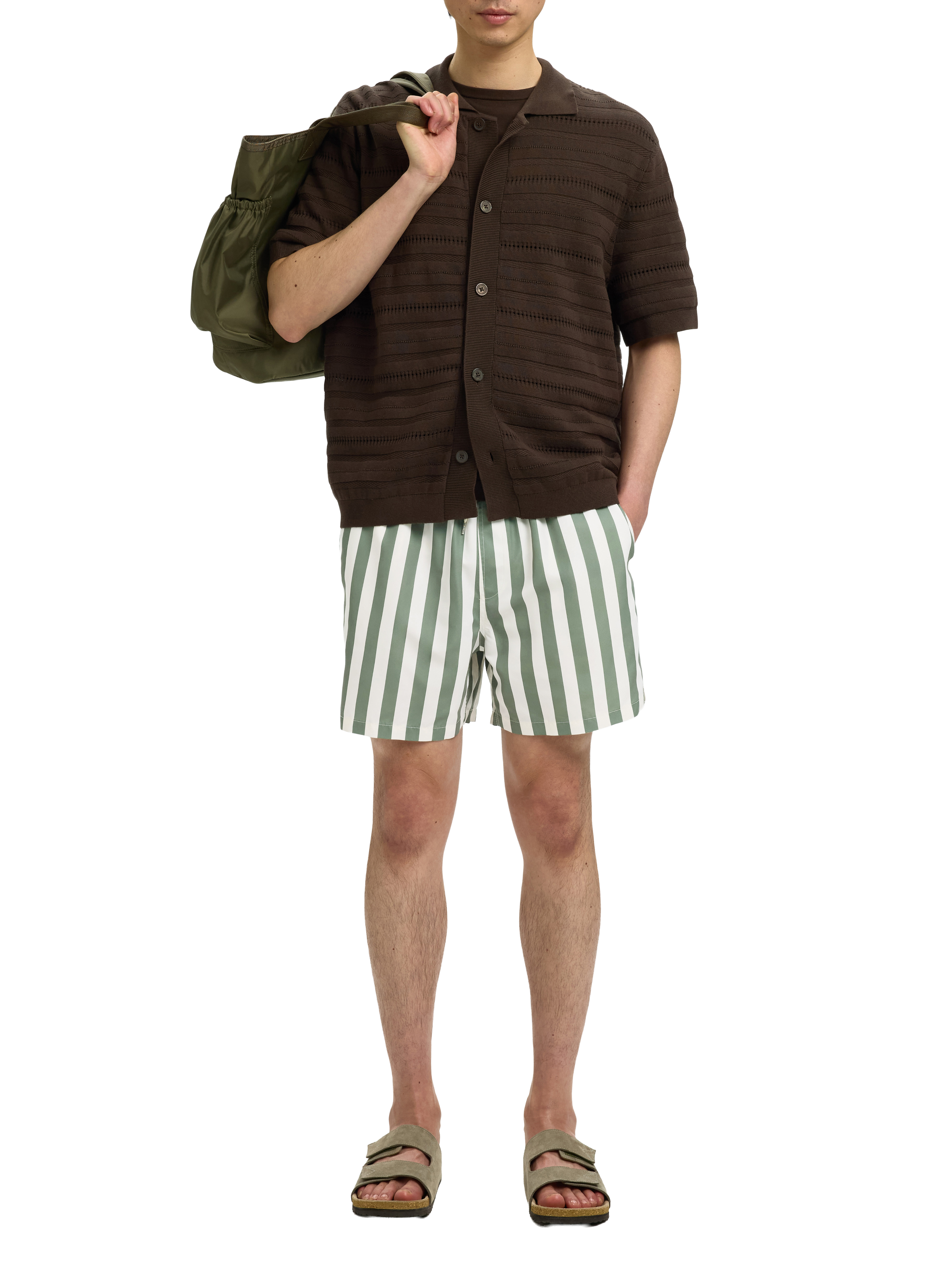 Striped swim shorts SELECTED Green