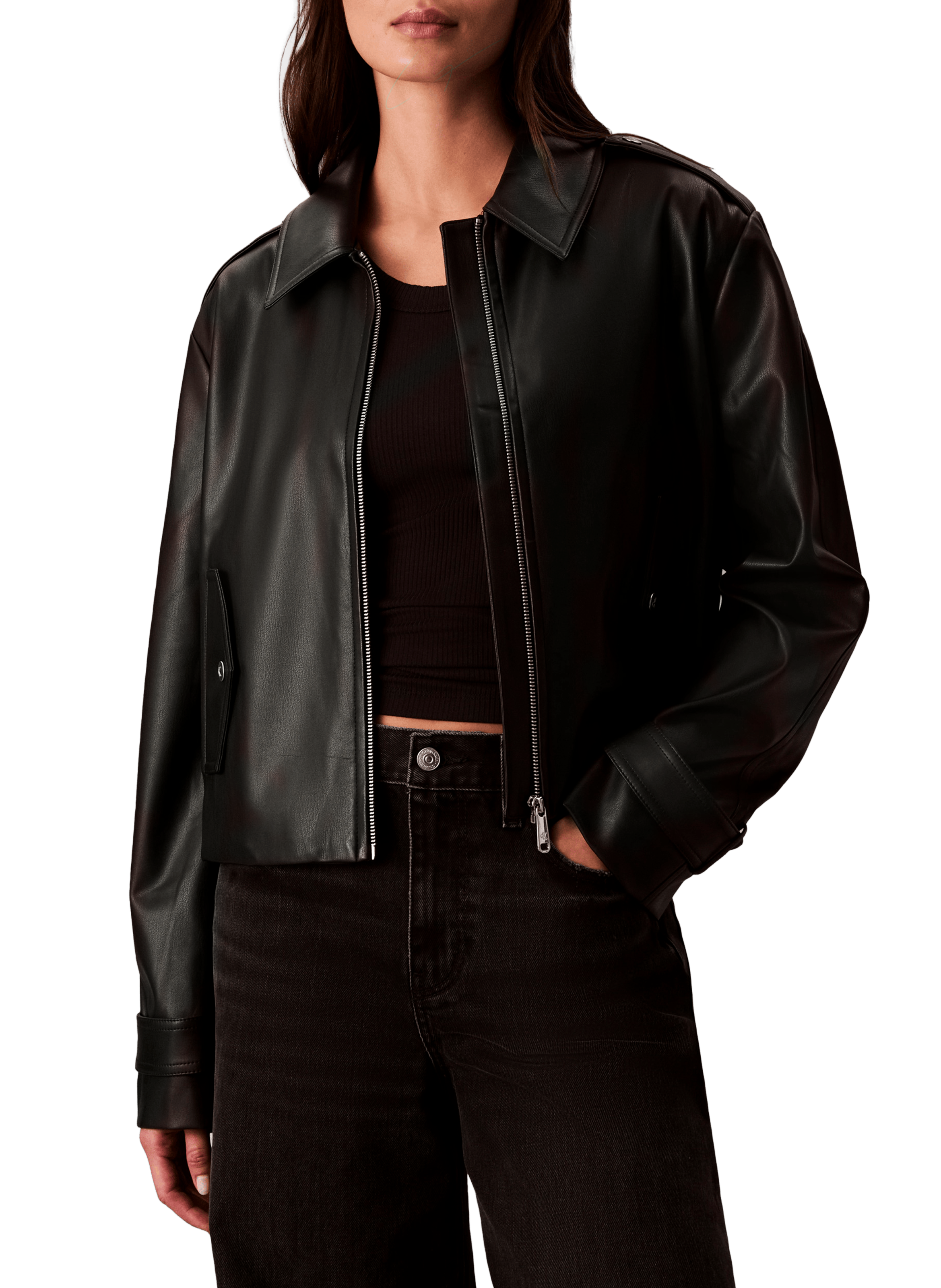 Veste courte en similicuir CALVIN KLEIN Noir