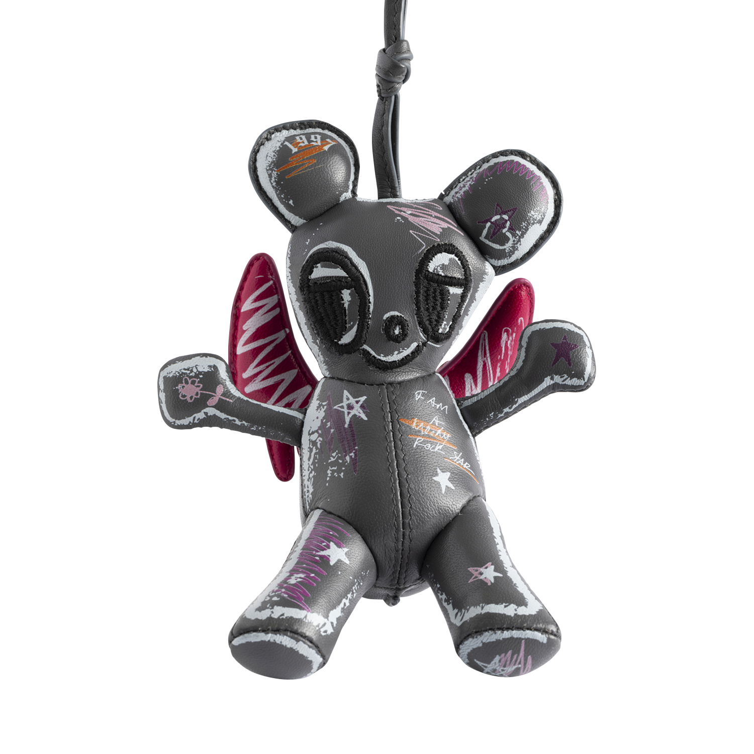 Porte-clés poupée souris à tags en cuir sassy ZADIG&VOLTAIRE Gris