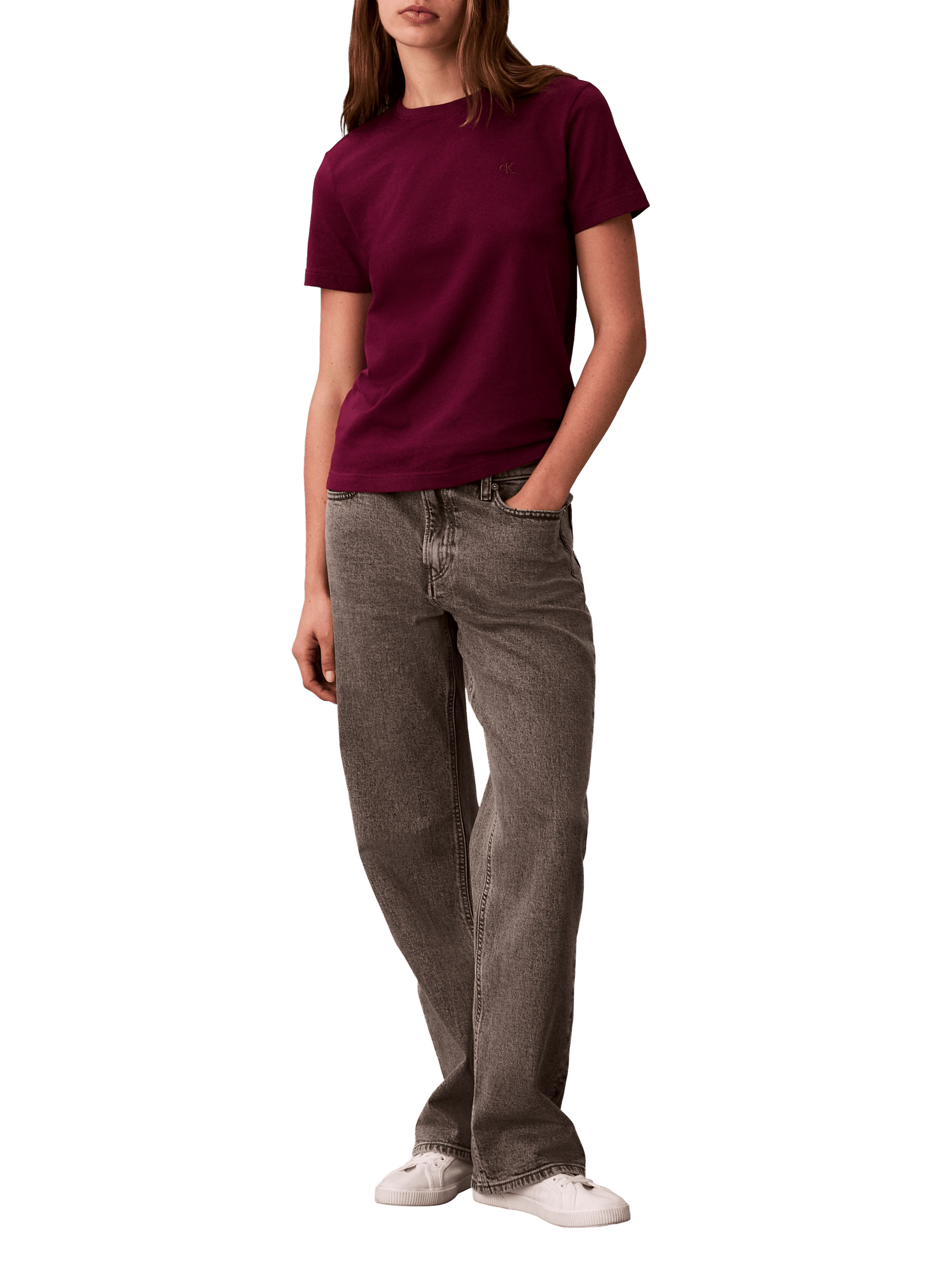 T-shirt à col rond en coton CALVIN KLEIN Rose