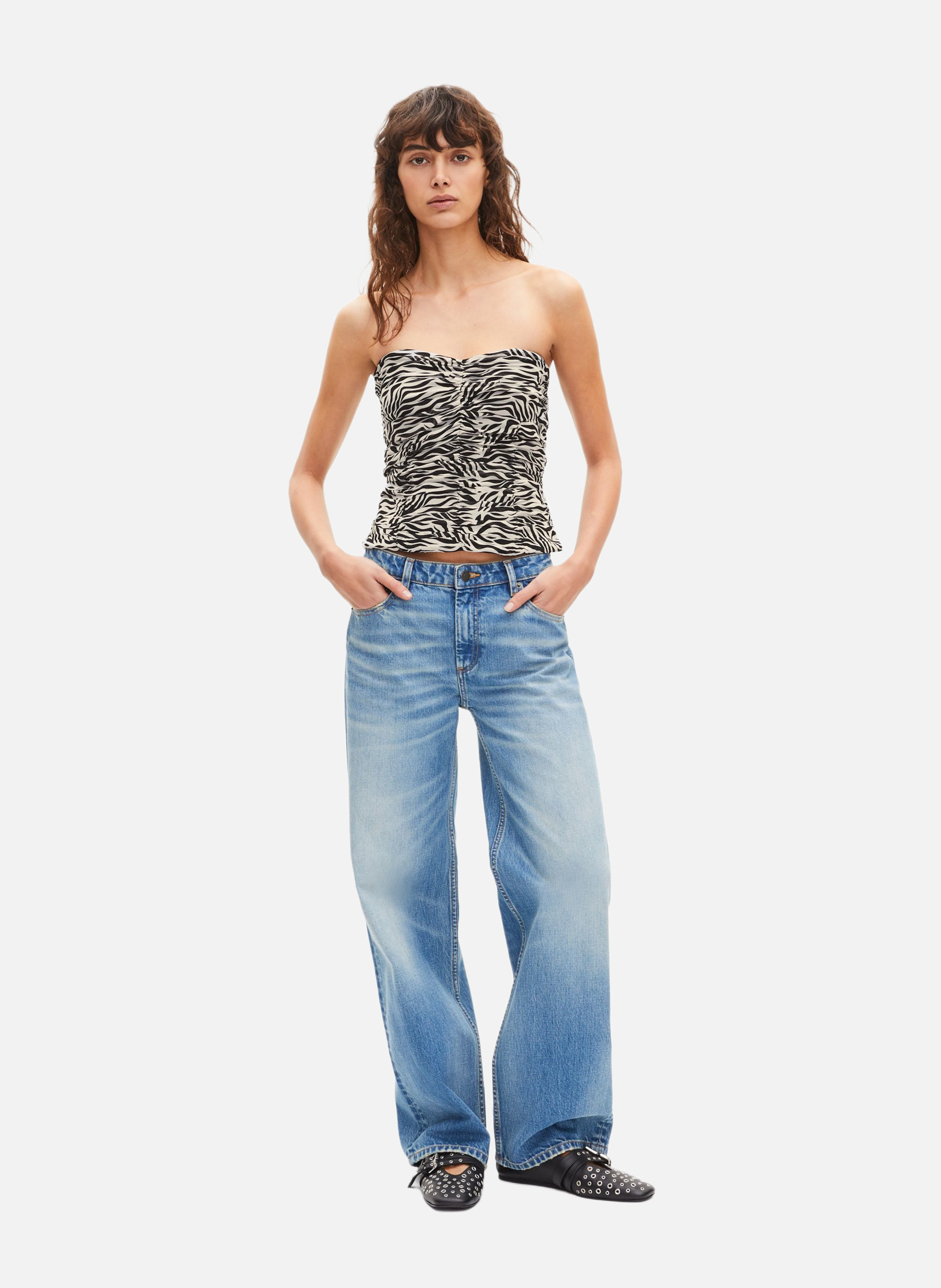 Top bustier à fronces imprimé THE KOOPLES Noir