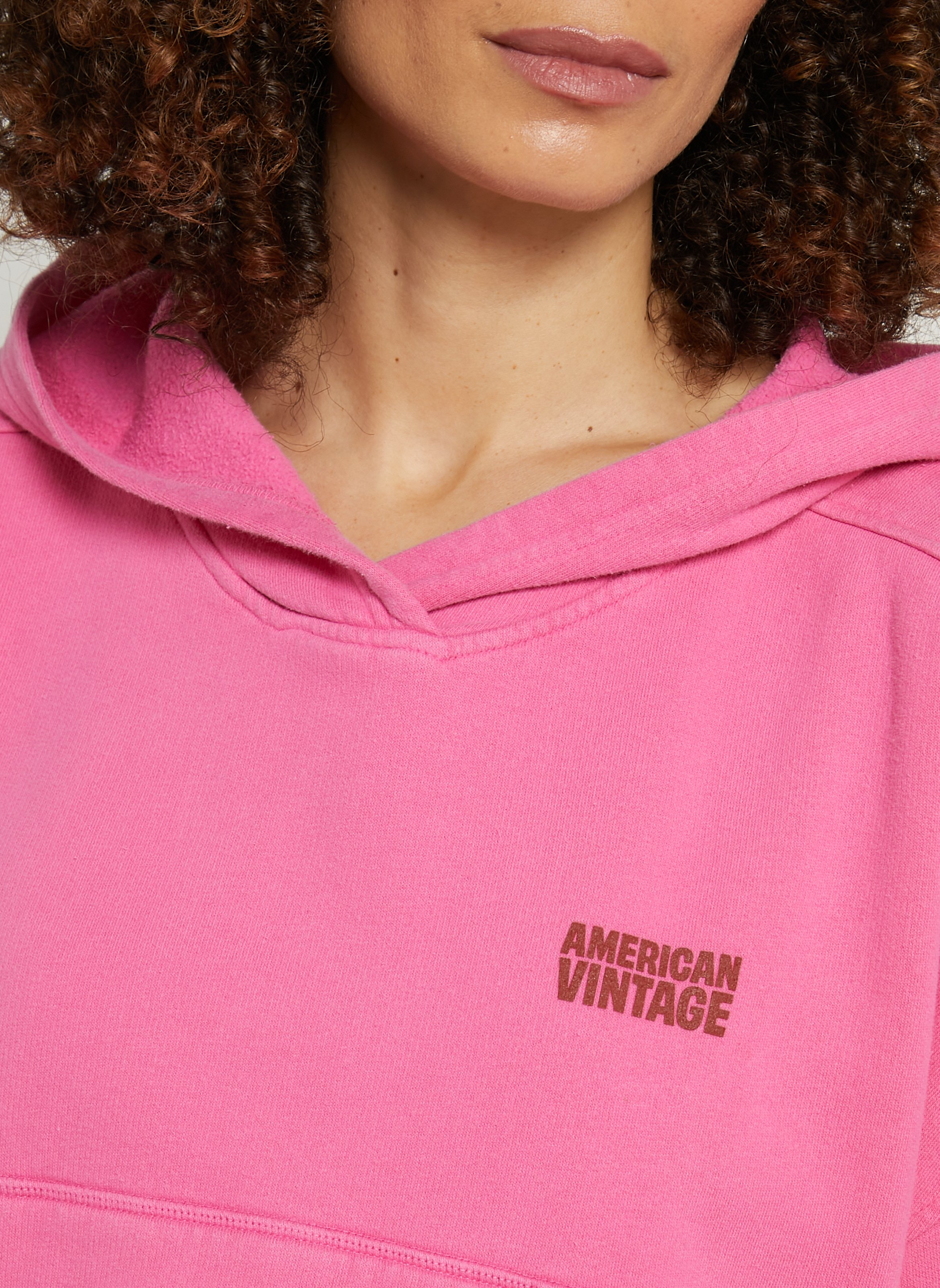 Sweat oversize à capuche en coton plizzy AMERICAN VINTAGE Rose
