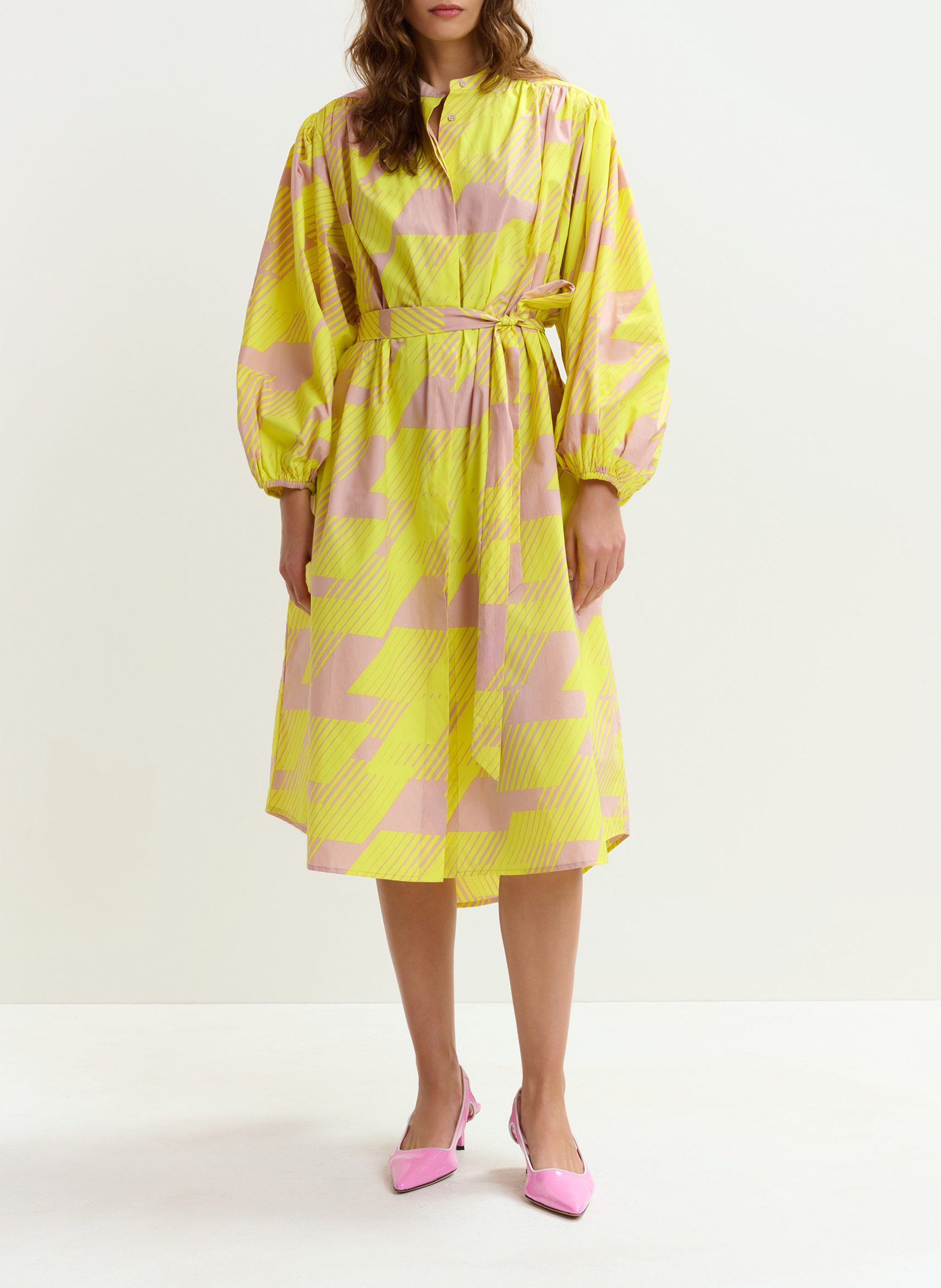 Robe midi ample col rond ceinturée jex ESSENTIEL ANTWERP Jaune