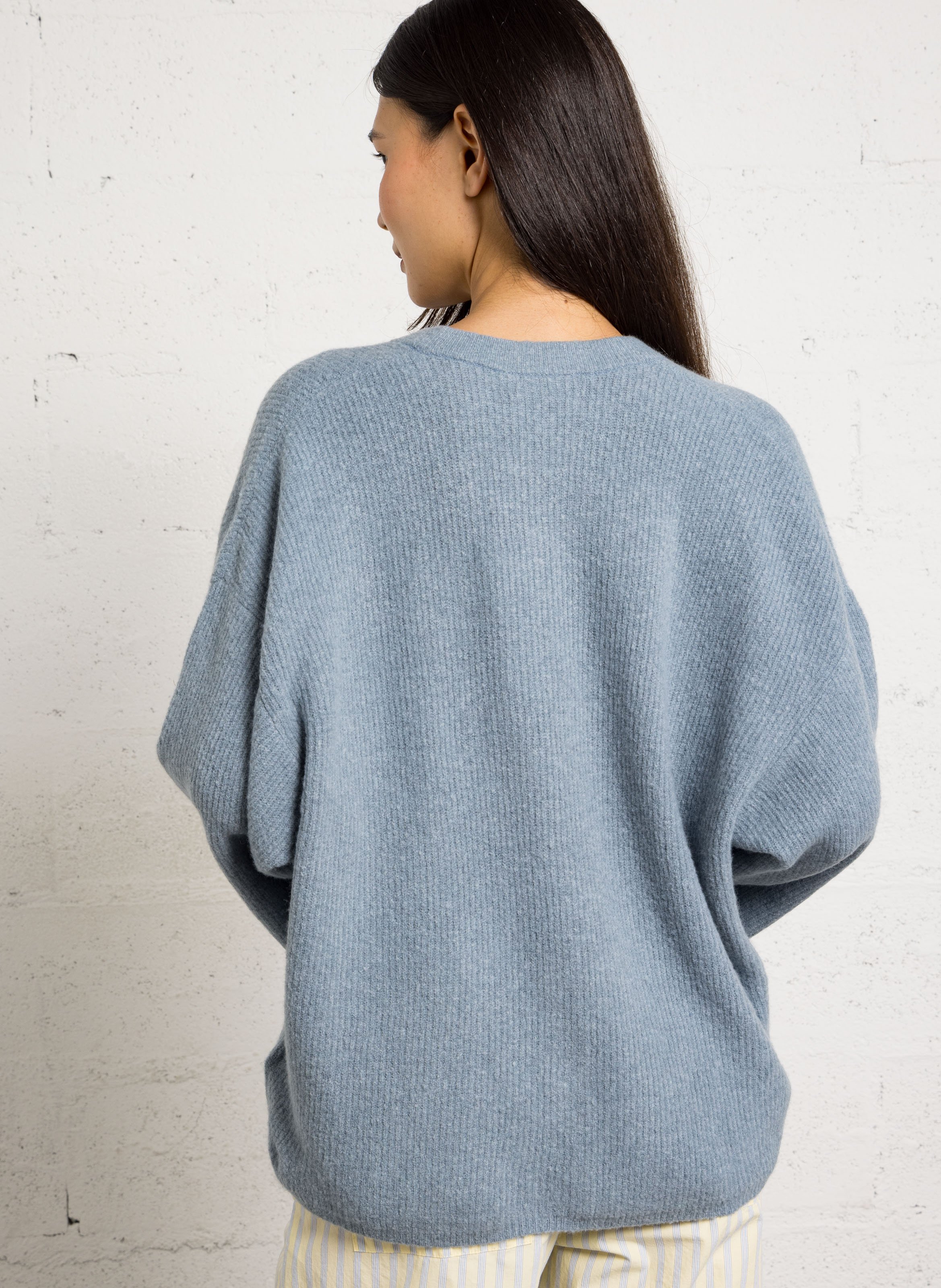 Gilet oversize col rond en maille damsville AMERICAN VINTAGE Bleu