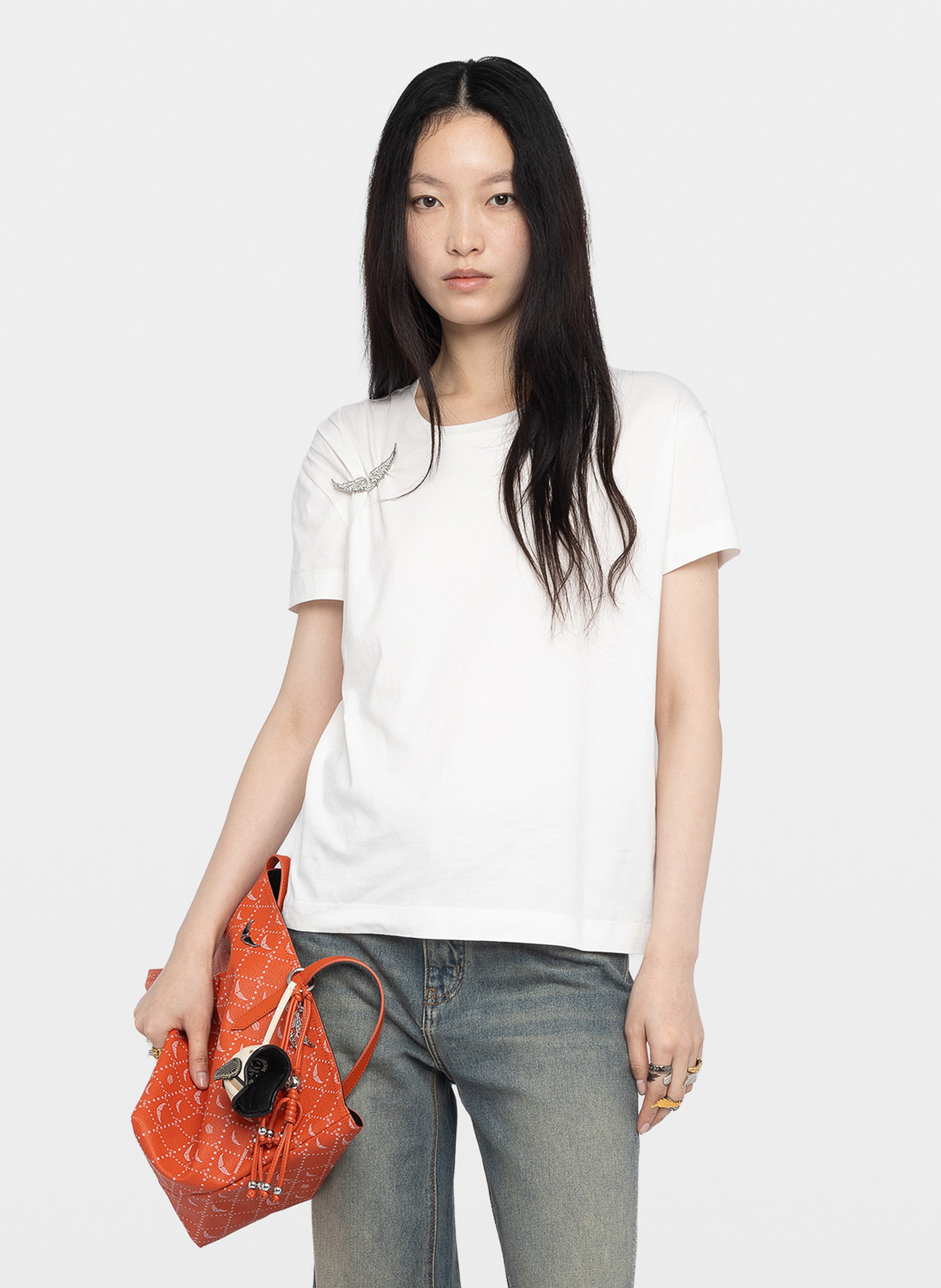 Tee-shirt droit col rond en coton suzan ZADIG&VOLTAIRE Blanc