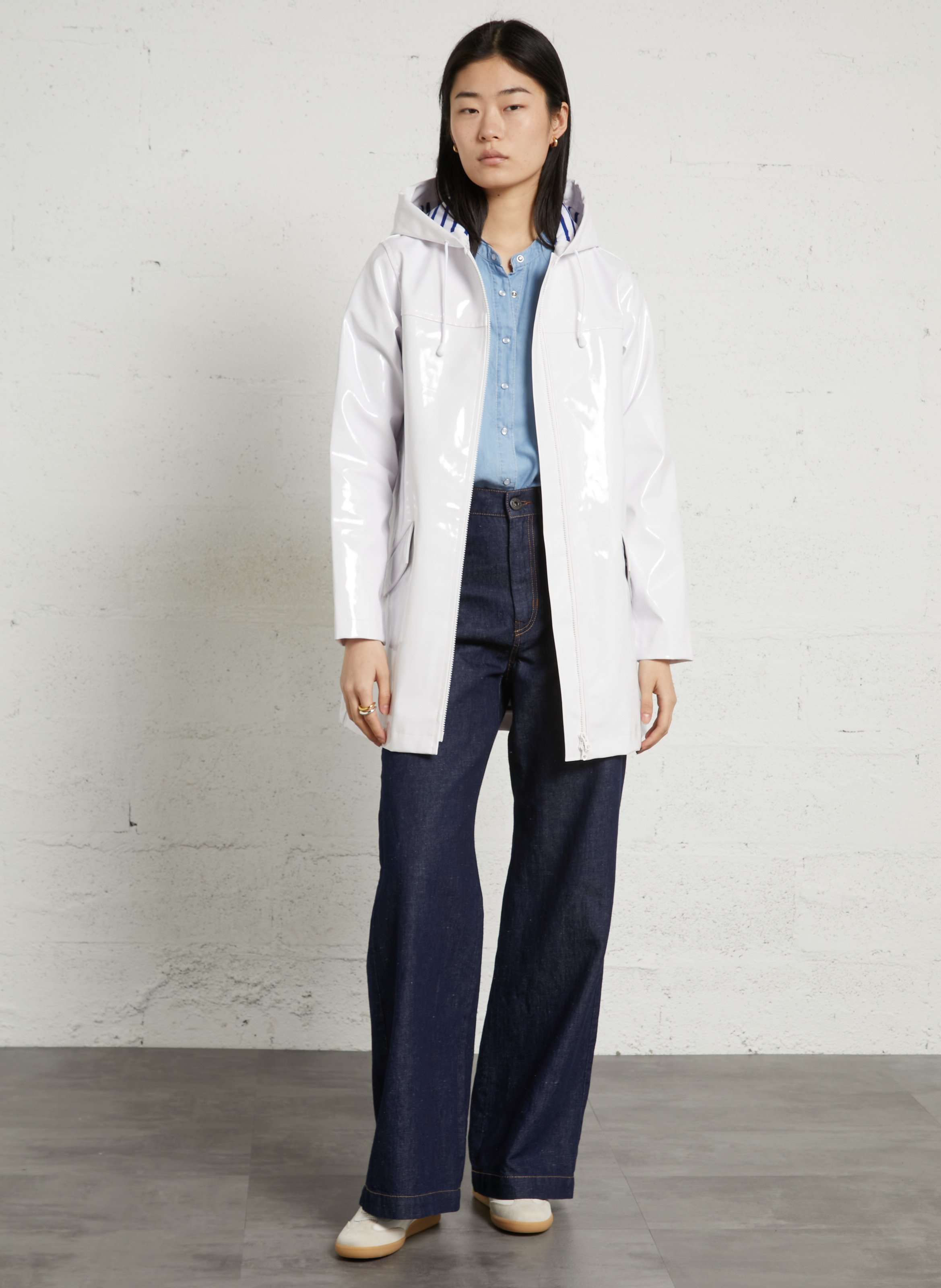 Parka cirée droite à capuche ARMOR-LUX Blanc