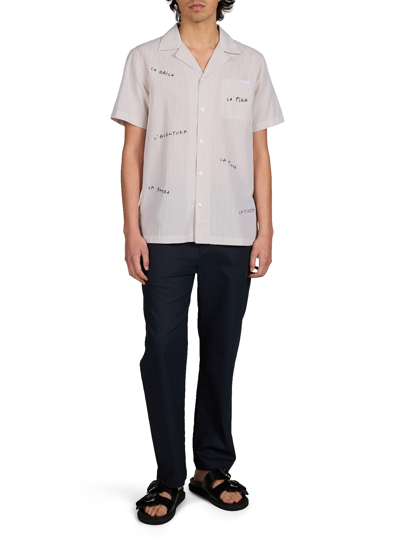 Straight Cuban collar shirt embroidered in cotton and linen MAISON LABICHE Beige