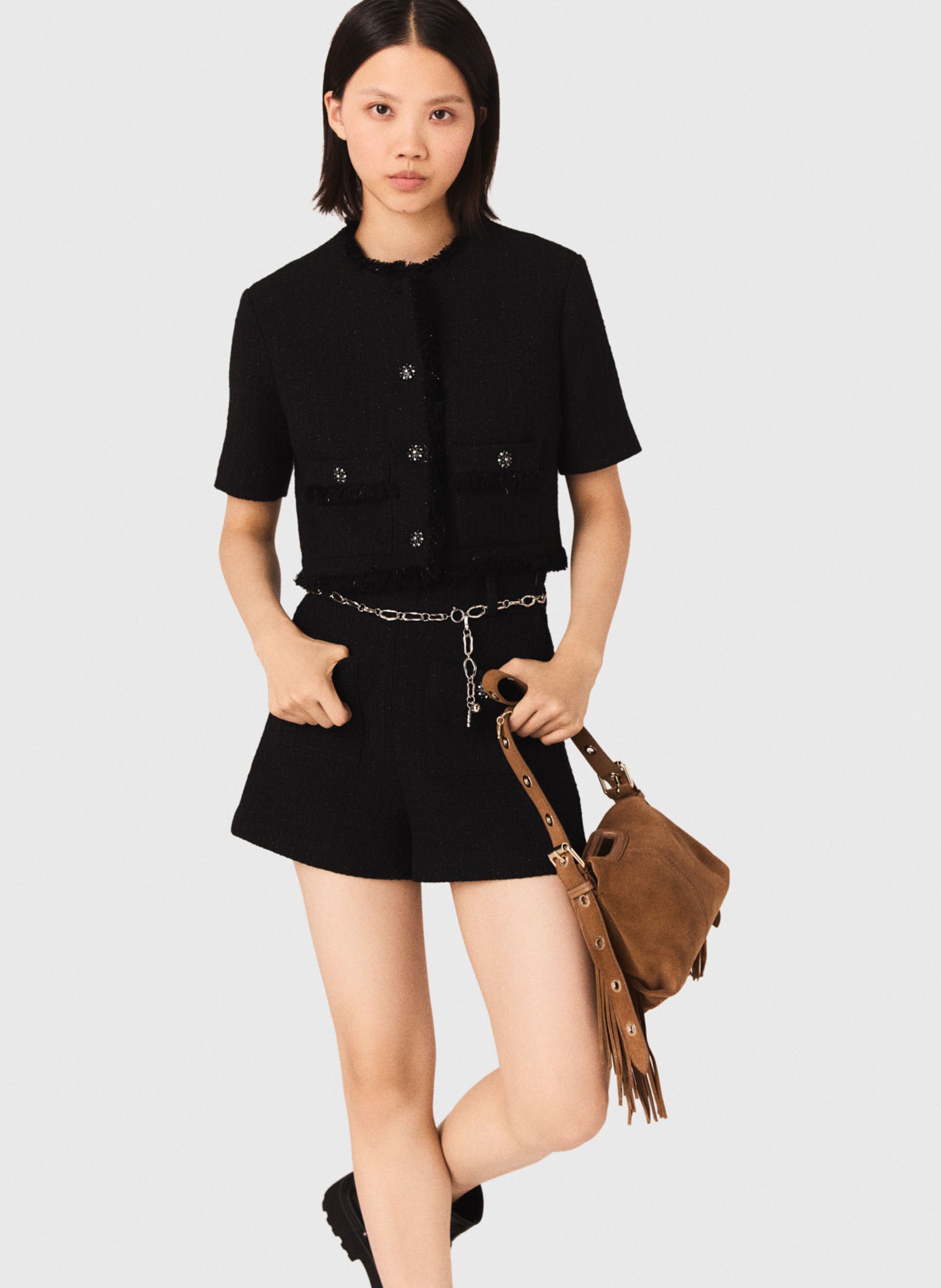 Short droit en coton mélangé MAJE Noir