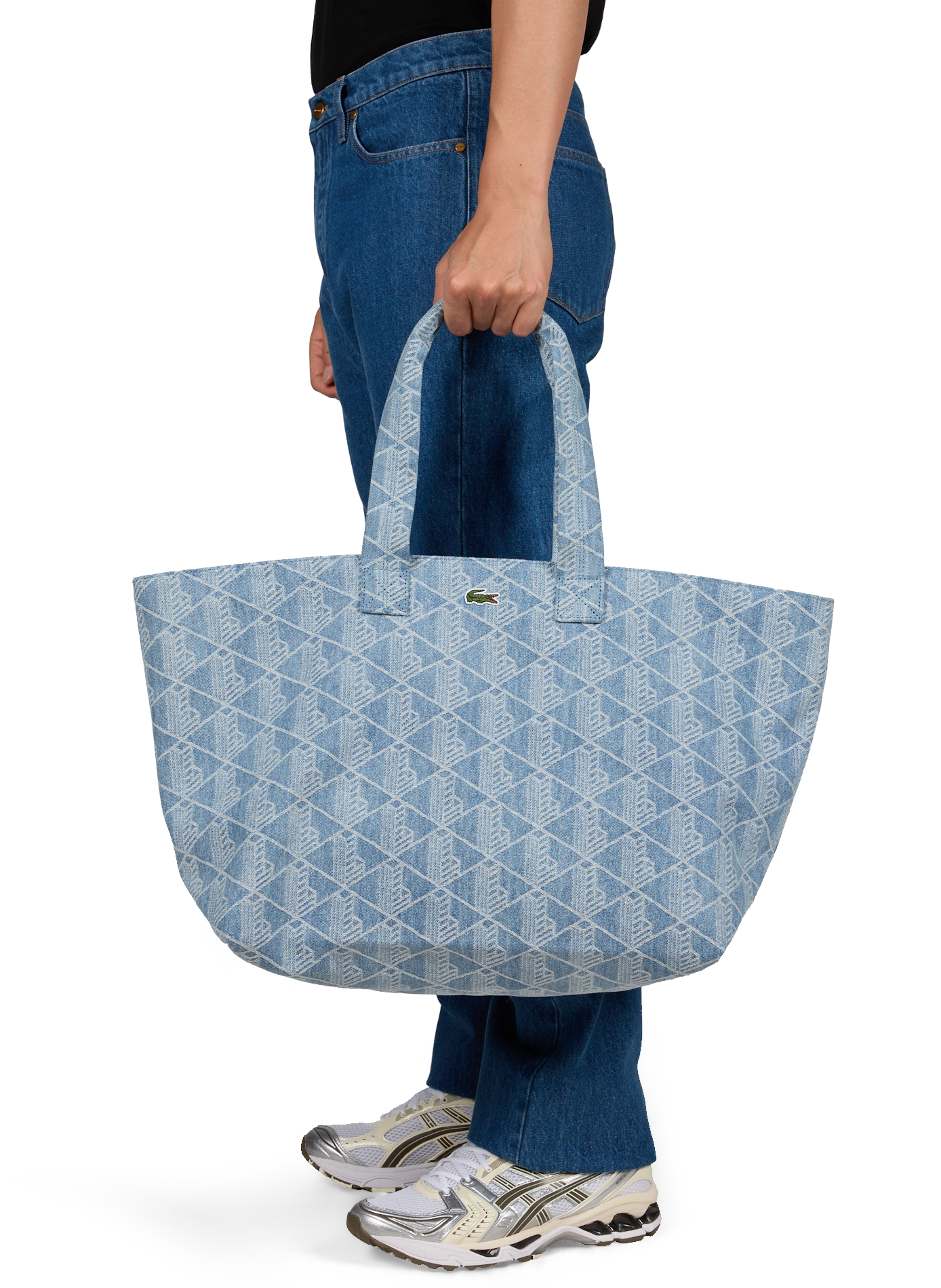 Large Neocroc tote bag in cotton denim LACOSTE Blue