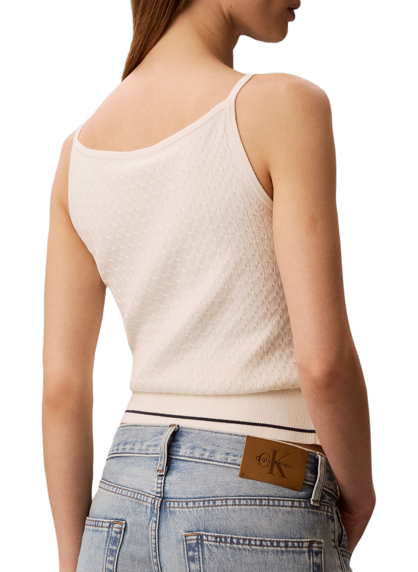 Top côtelé sans manches en coton mélangé CALVIN KLEIN Beige