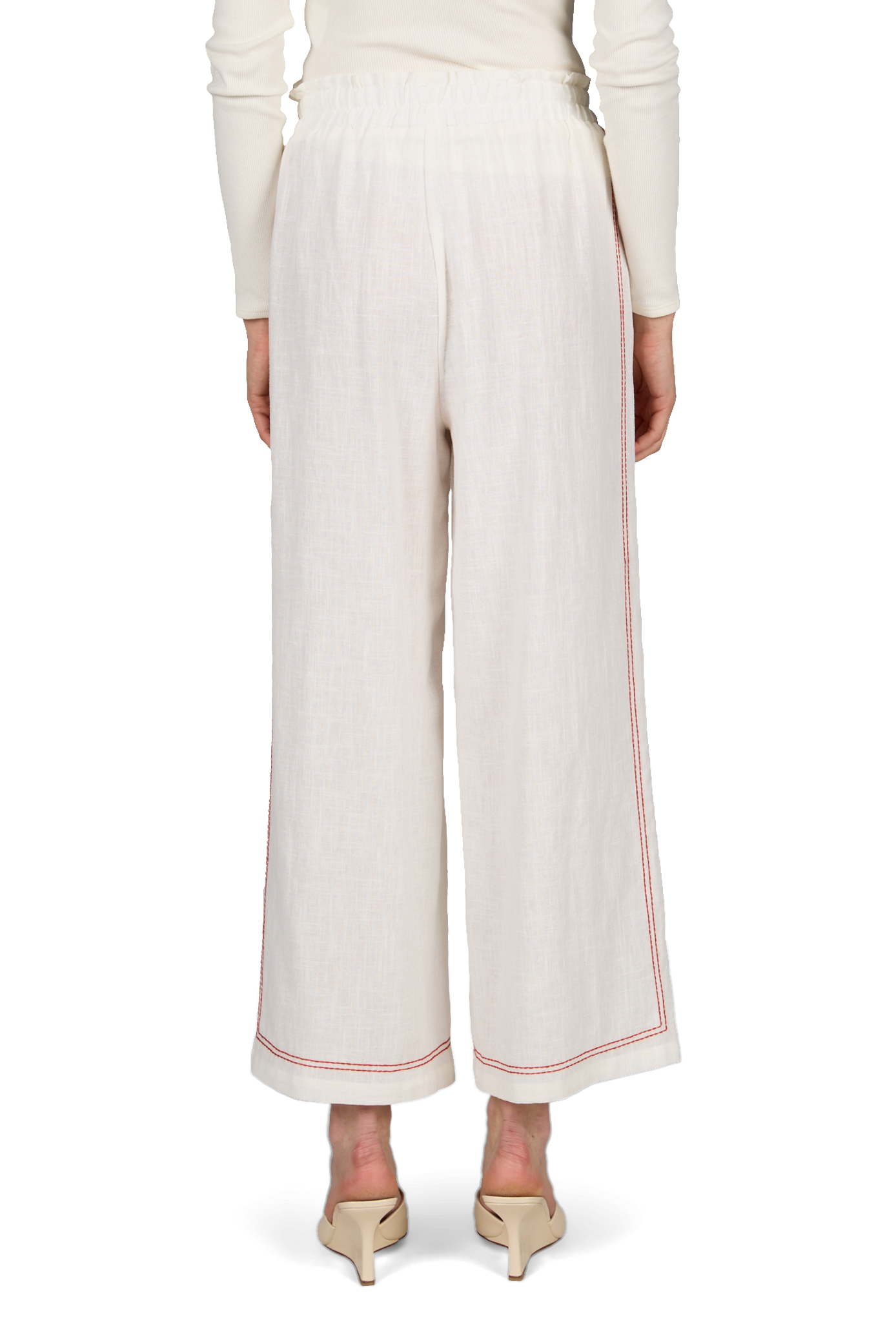 Pantalon Conor à détails brodés et taille haute élastiquée GARANCE Blanc