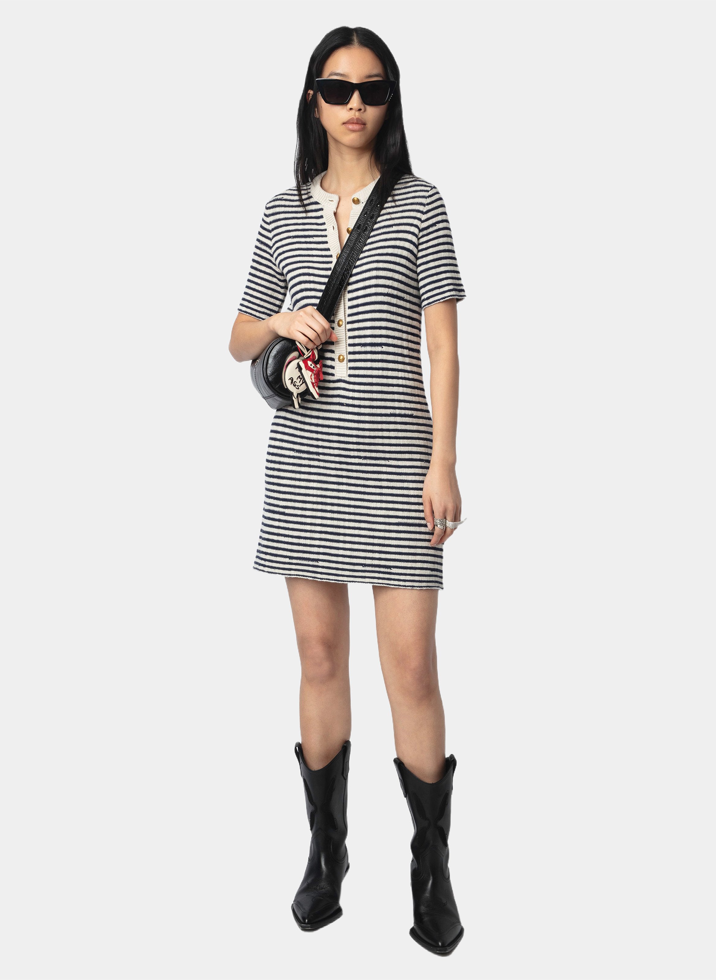 Kurzes Kleid mit Rundhalsausschnitt und Streifenmuster in Tahoe ZADIG&VOLTAIRE Blau