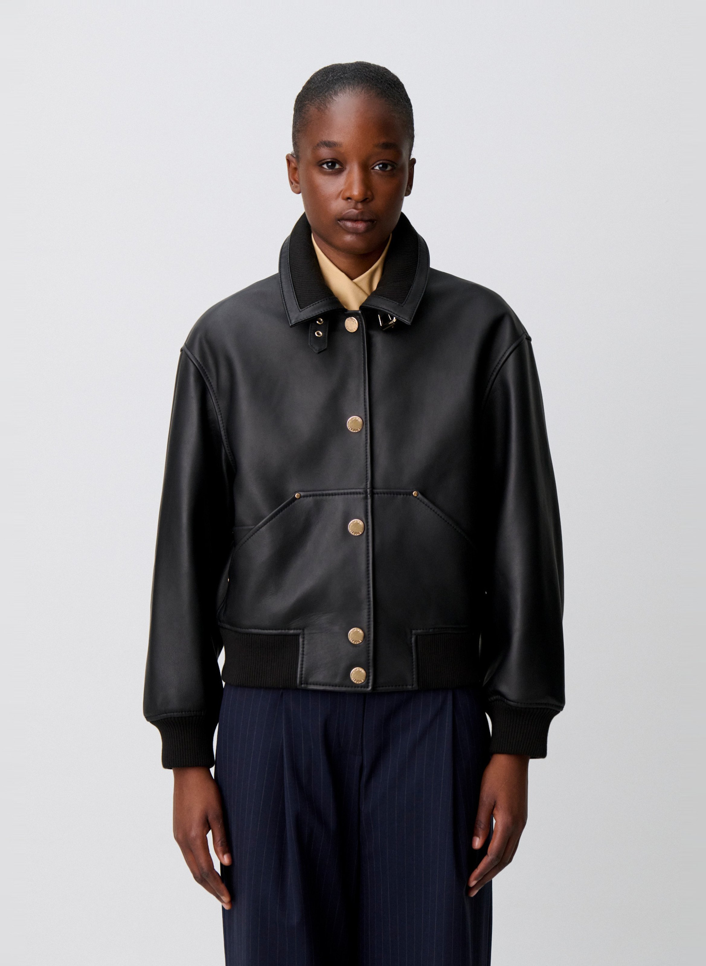 Blouson ample en cuir CLAUDIE PIERLOT Noir