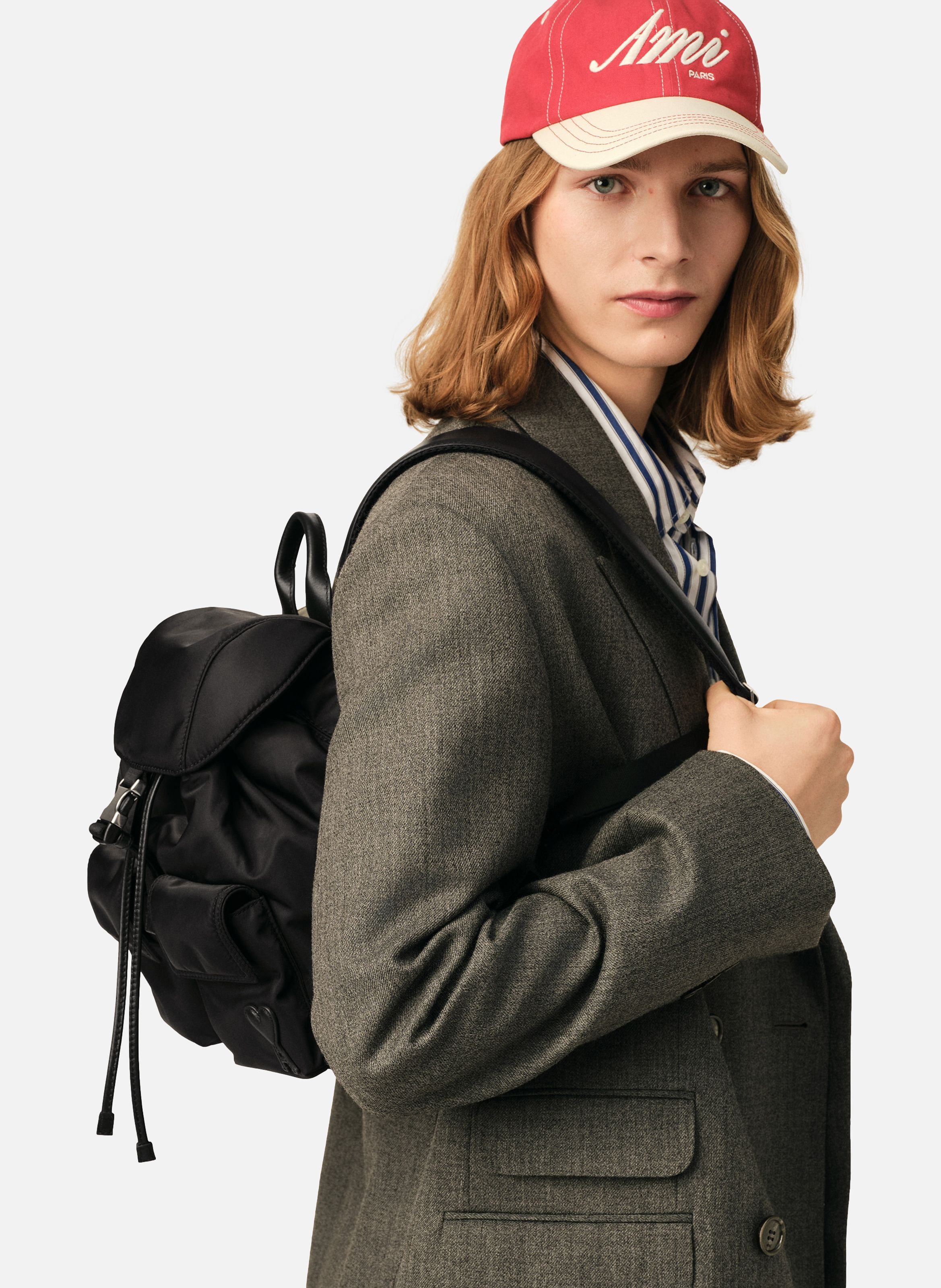 Petit sac à dos à rabat marcel unisexe en nylon AMI PARIS Noir