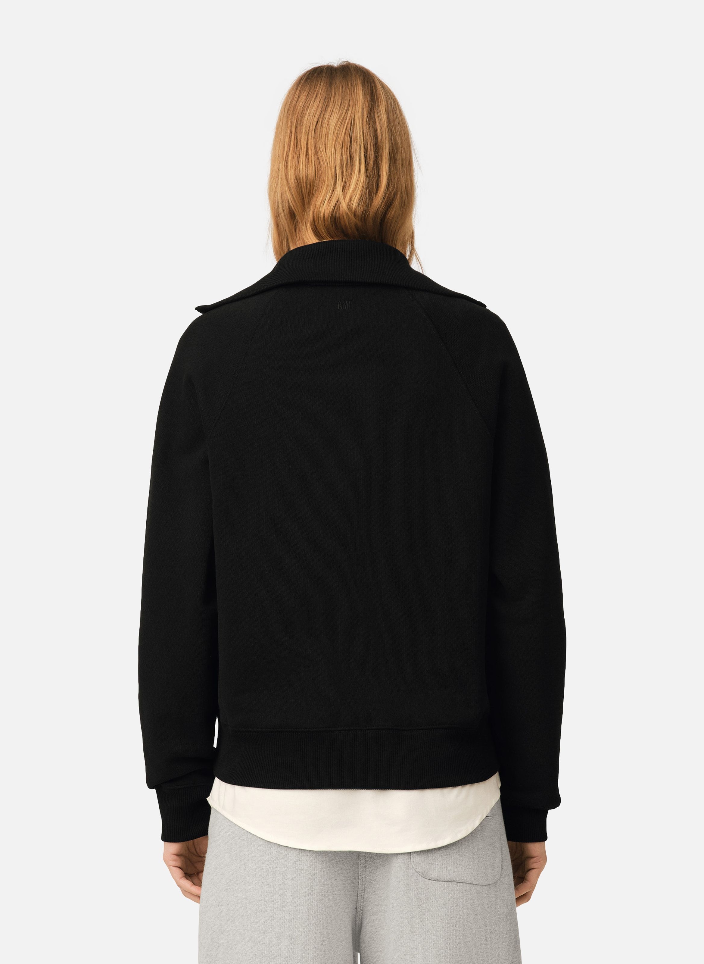 Sweatshirt zippé unisexe en coton ami de coeur embossé AMI PARIS Noir
