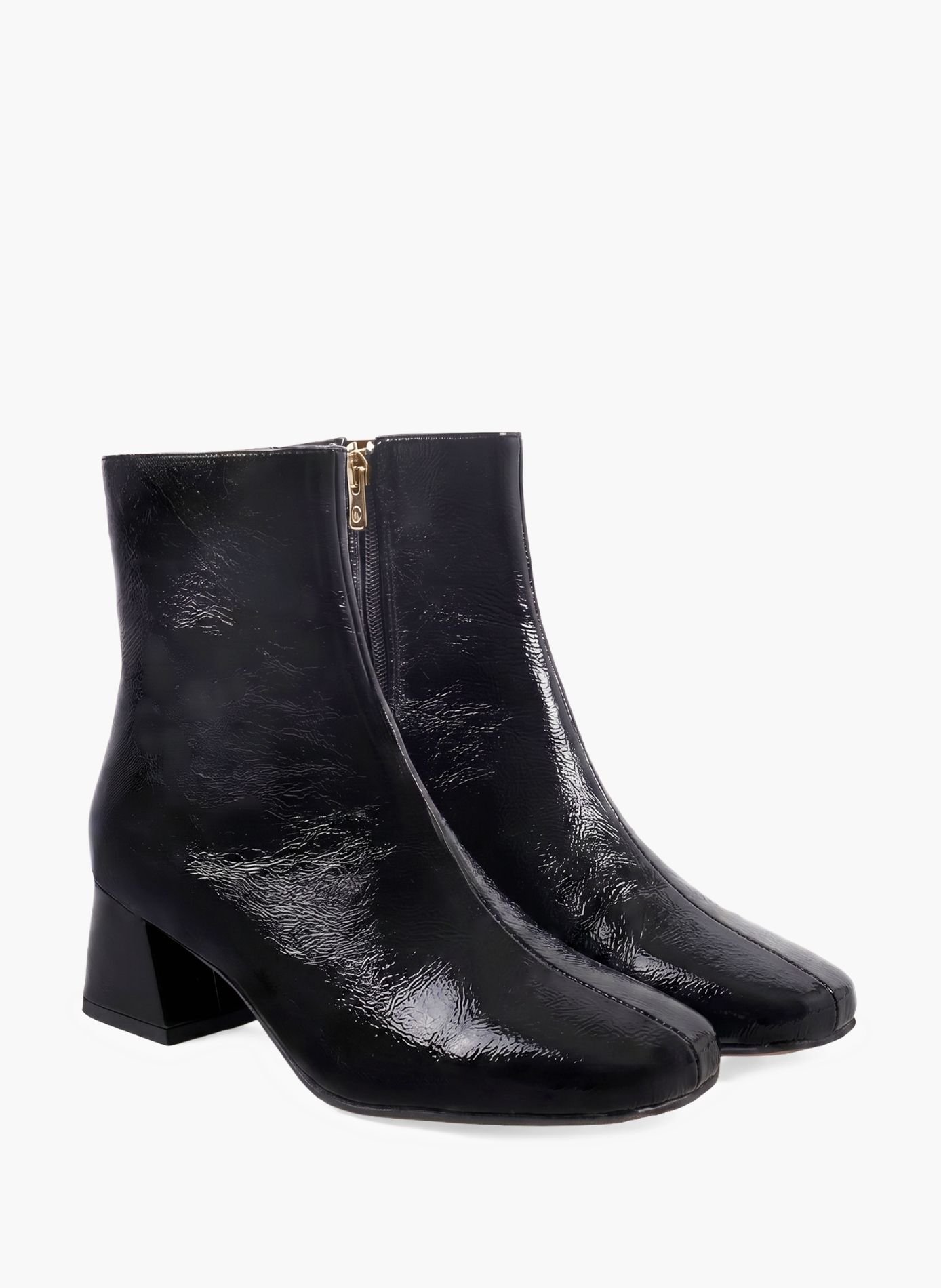 Bottines moyen talon carré diane cuir vernis JULES & JENN Noir