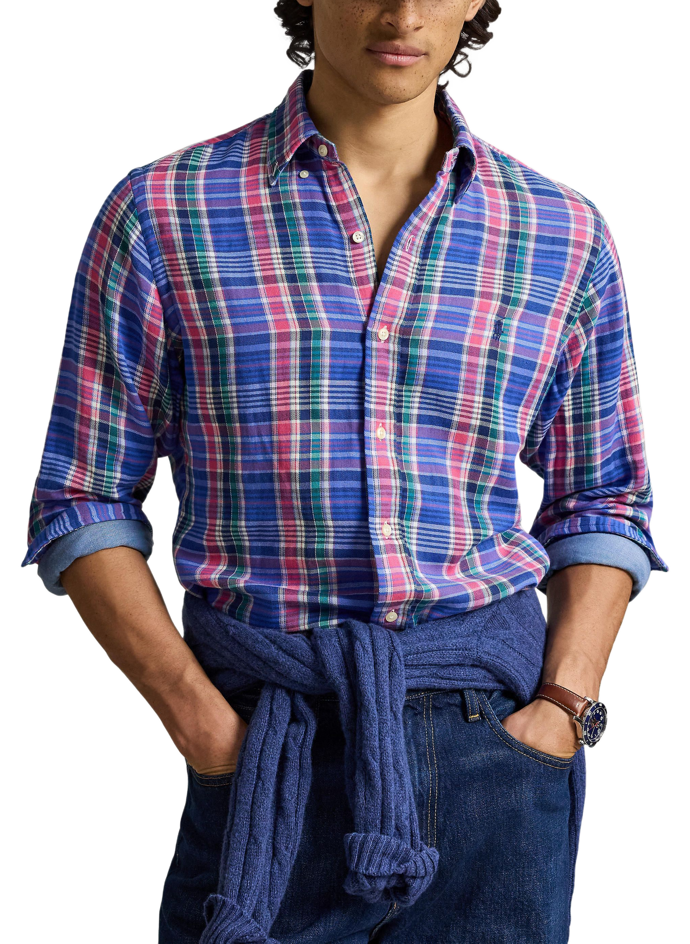 Chemise droite col classique à carreaux en coton POLO RALPH LAUREN Bleu
