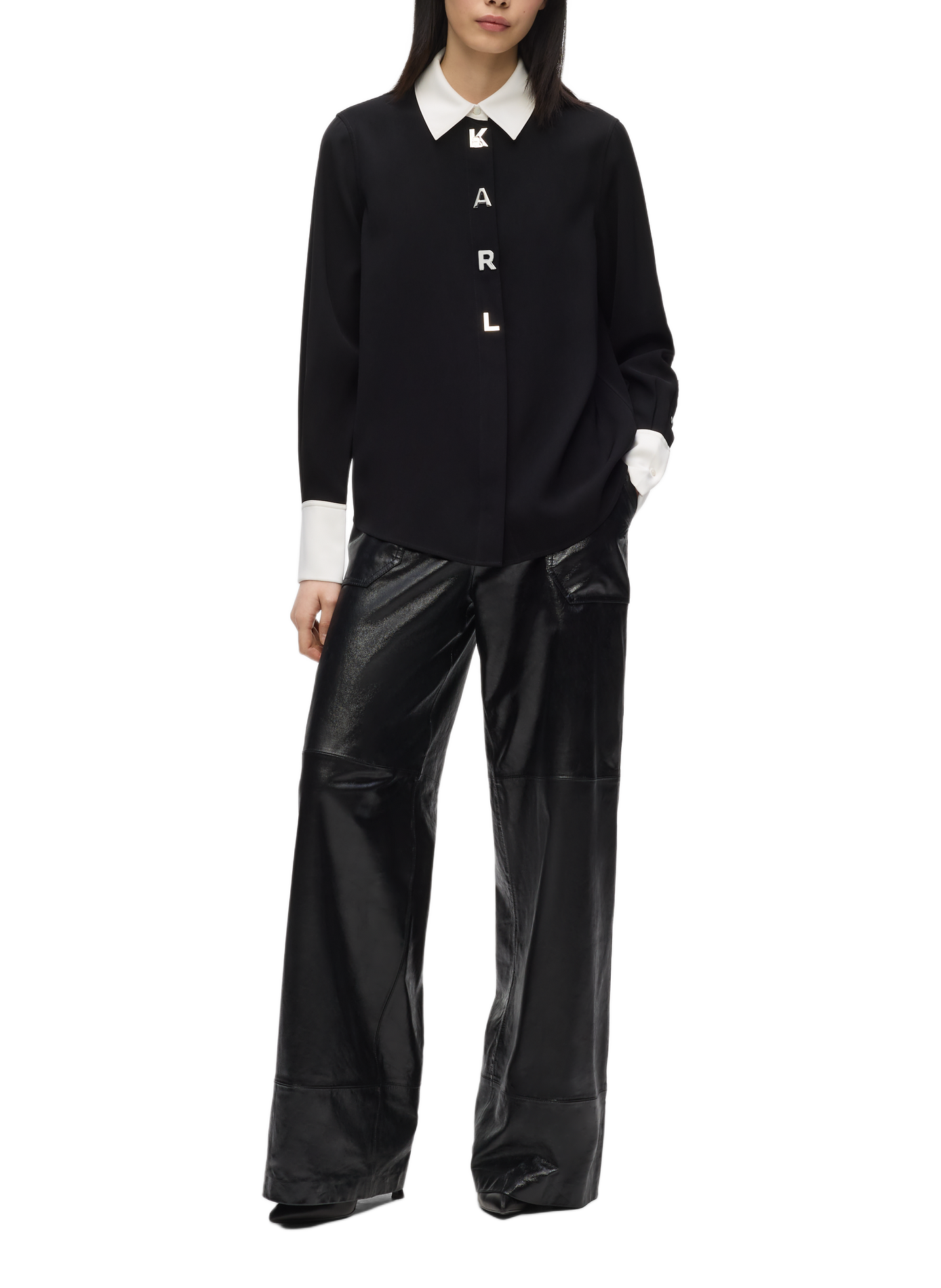 Chemise droite col classique boutons lettres KARL LAGERFELD Noir