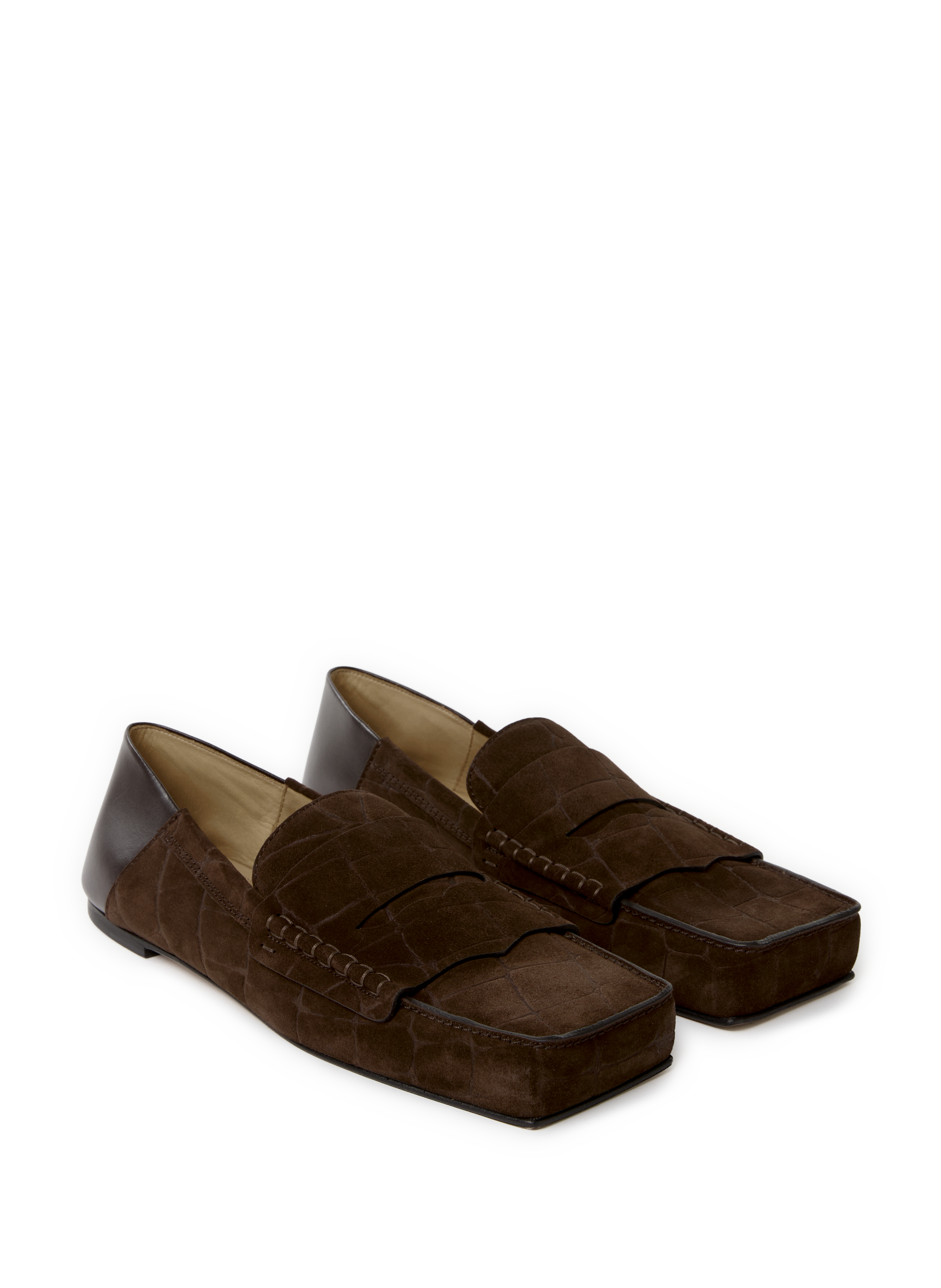 Square Moccasins in embossed crocodile suede JACQUEMUS Brown