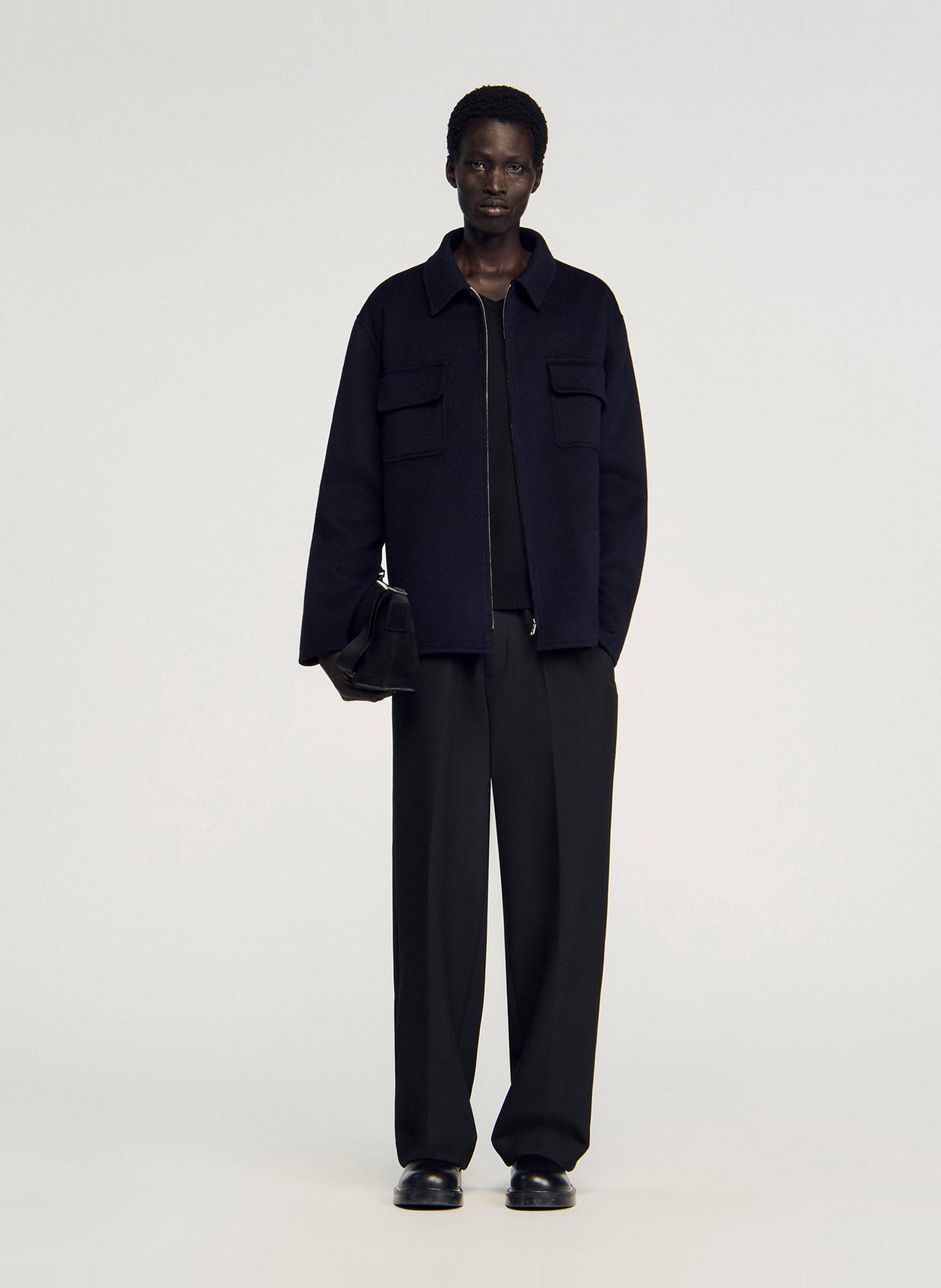 Surchemise dcol classique droite en laine mélangée SANDRO Bleu