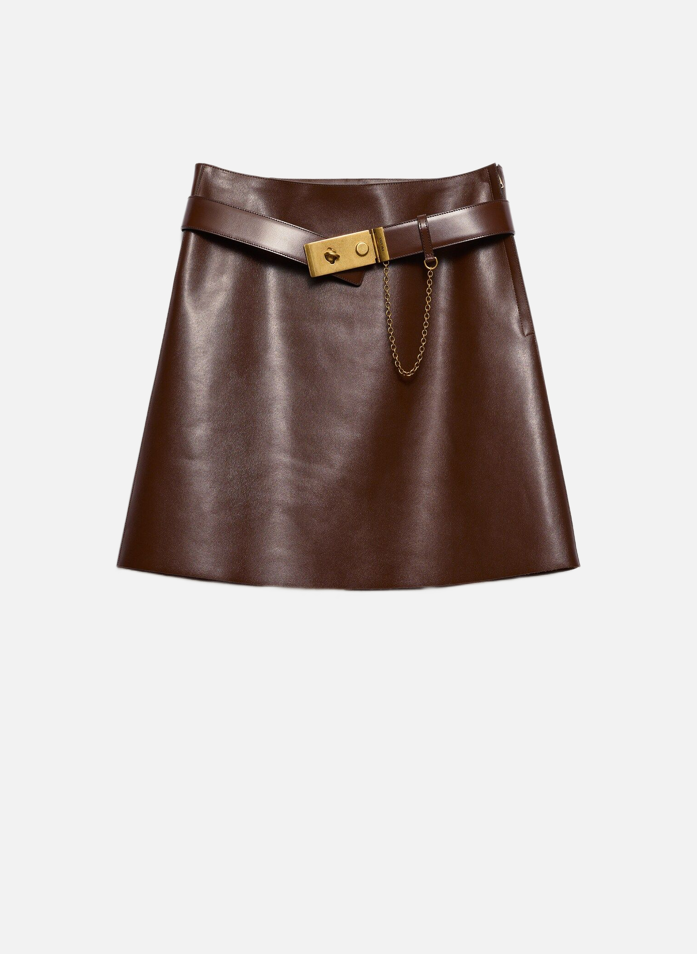 Jupe courte en cuir PRADA Marron