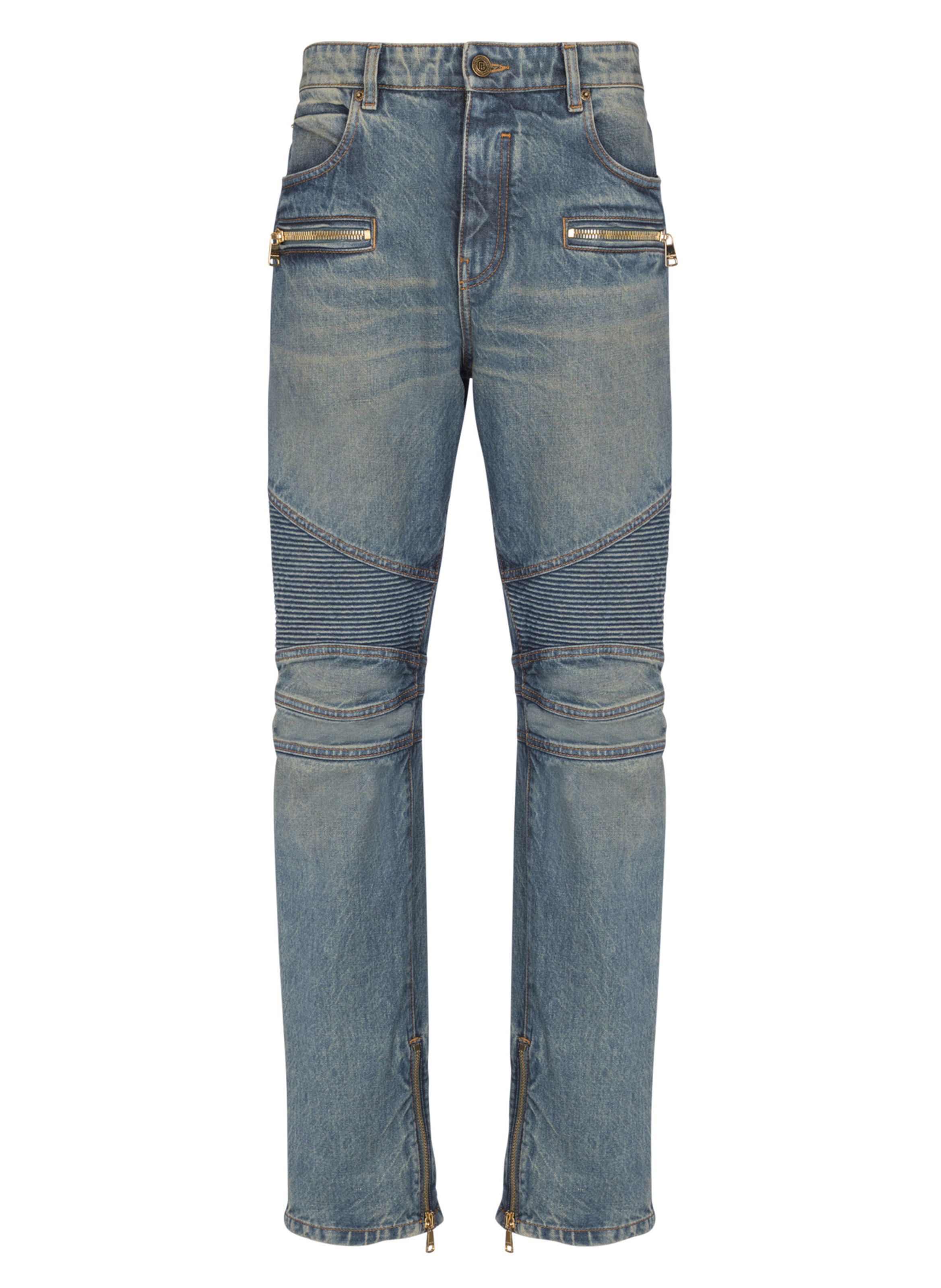 Pantalon biker en denim vintage BALMAIN Bleu