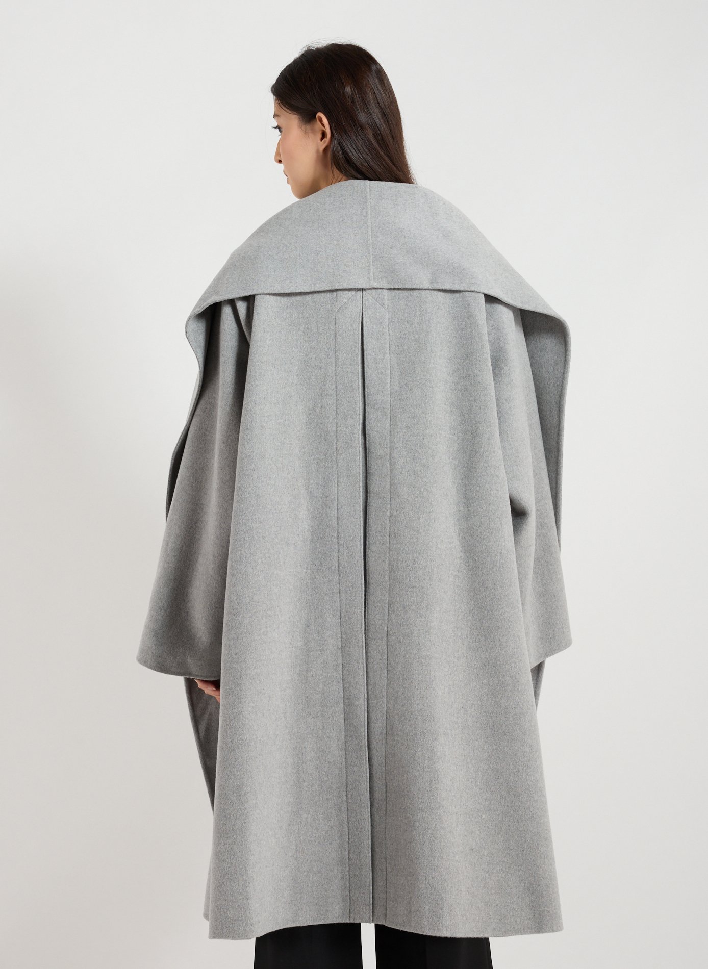 Flared coat with shawl collar in wool and cashmere R2W Grey