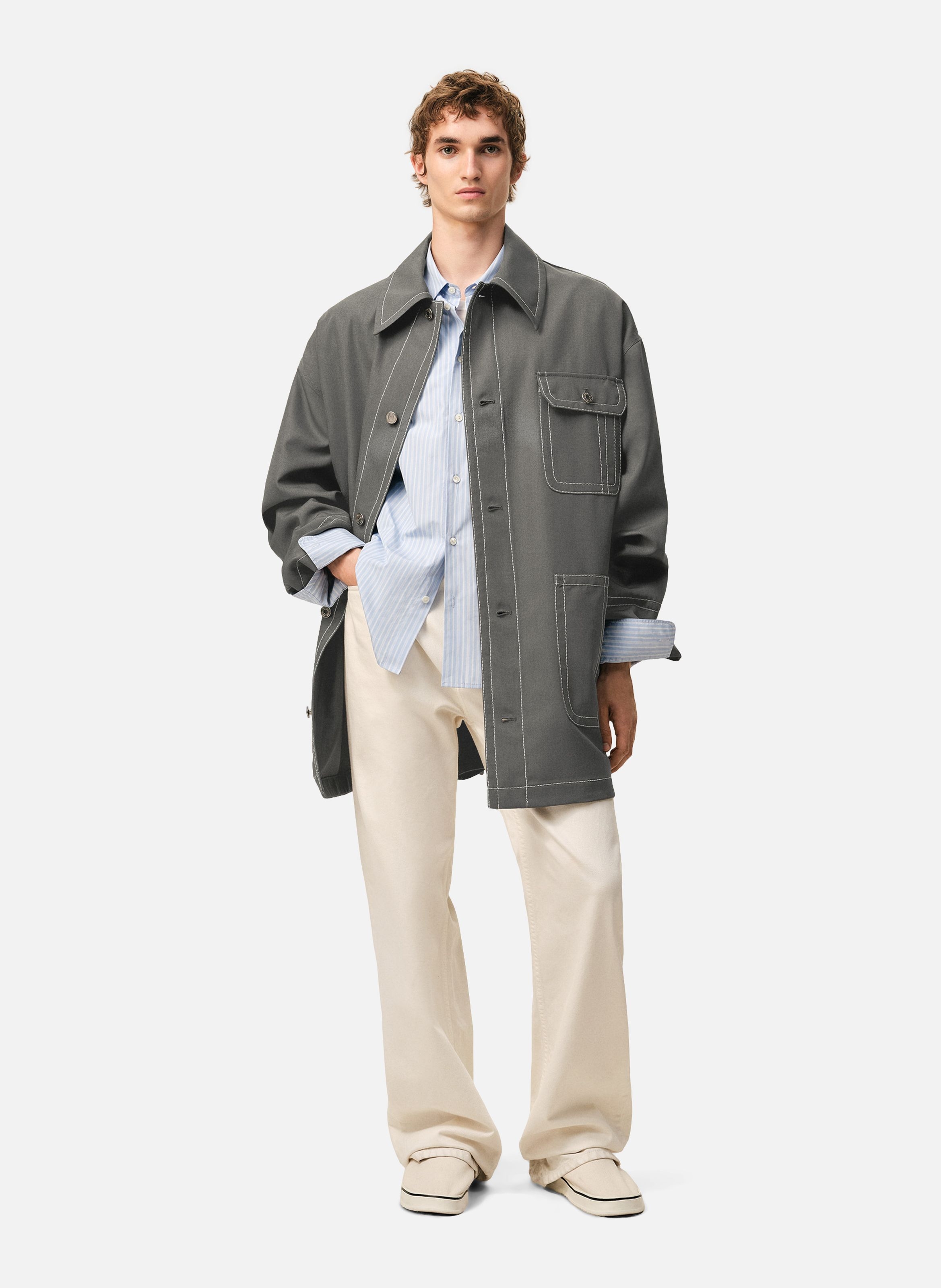 Veste worker unisexe en laine vierge AMI PARIS Gris