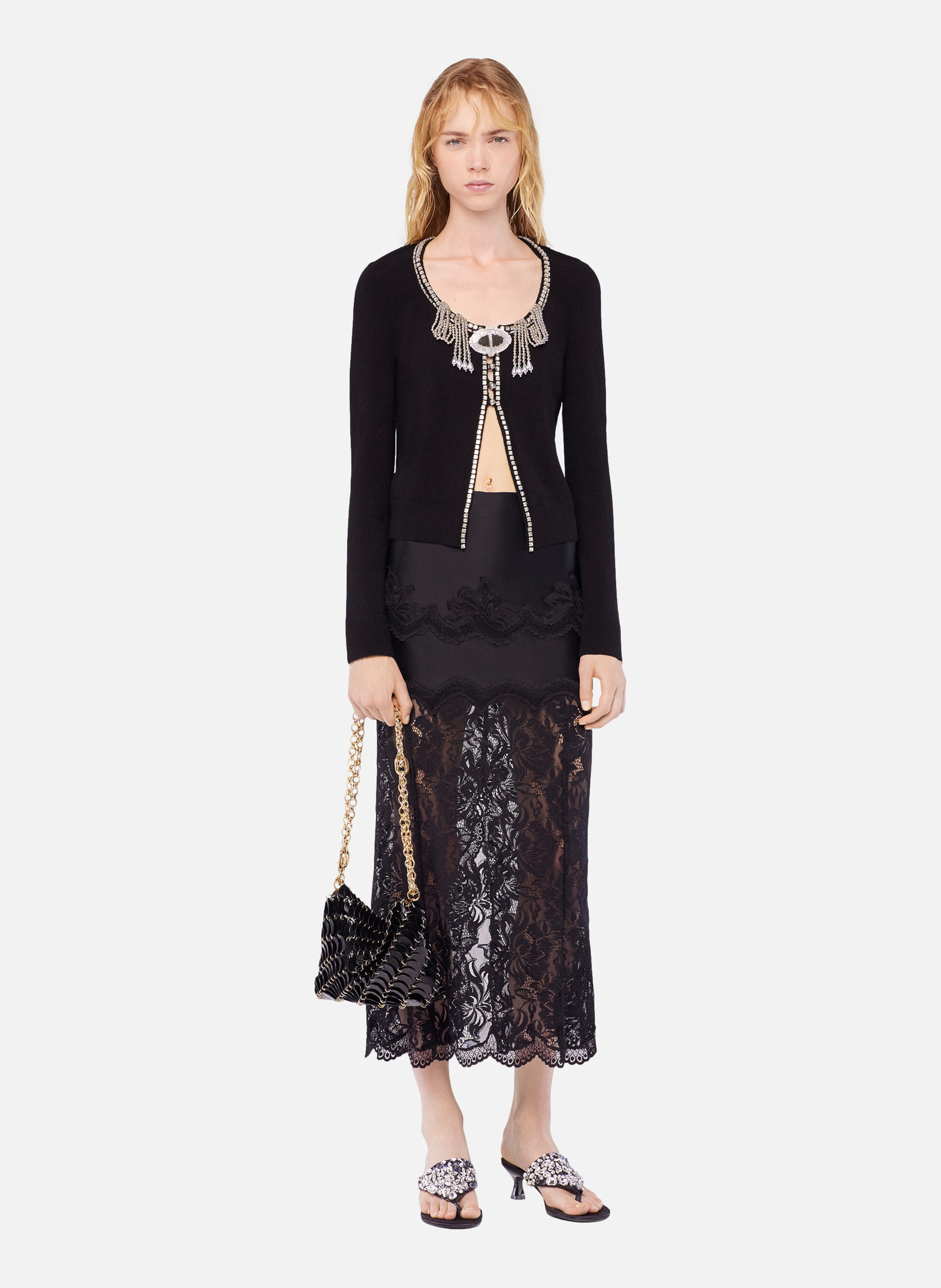 Cardigan en maille brodée RABANNE Noir