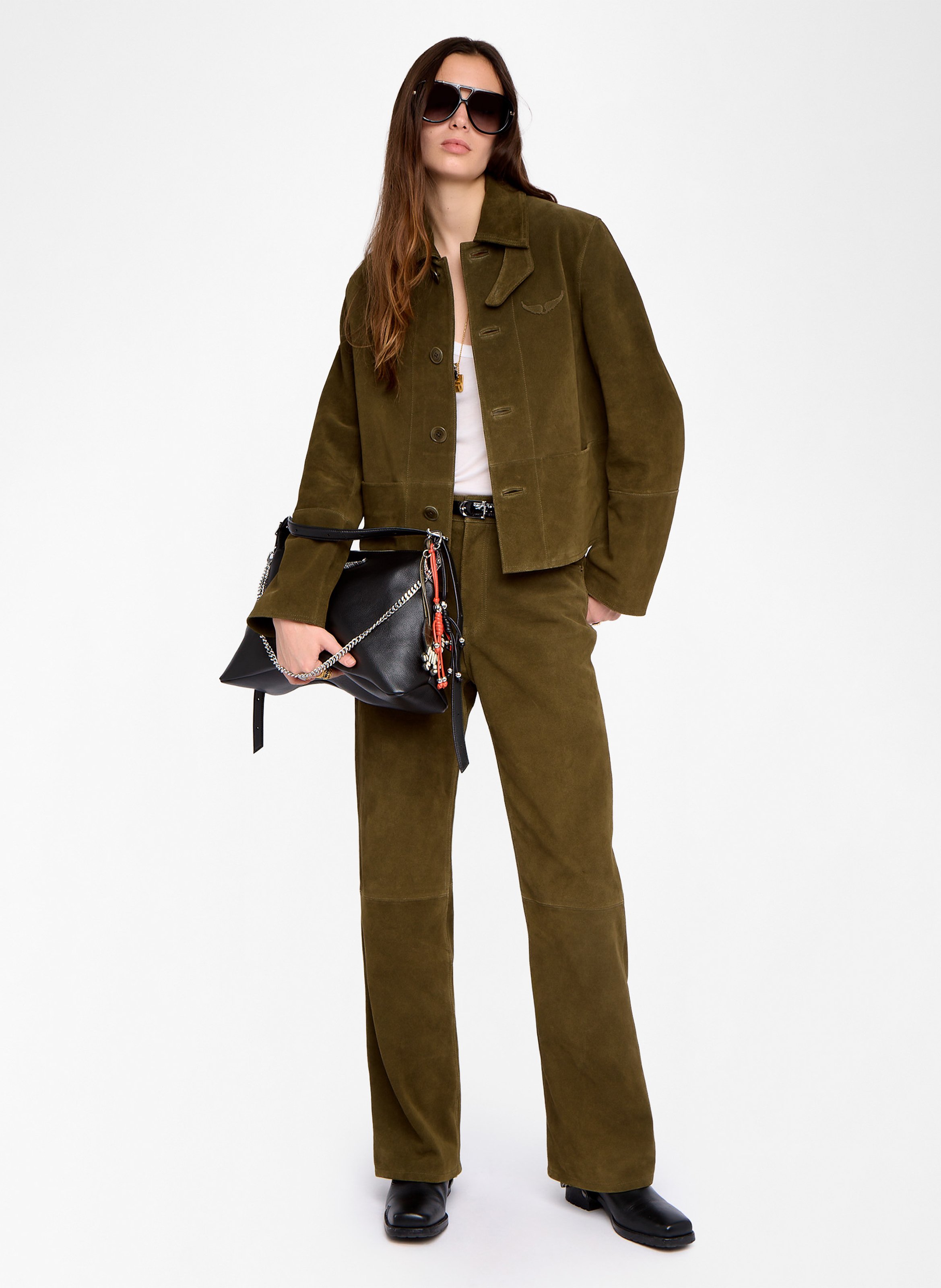 Veste droite boutonnée en cuir lessa ZADIG&VOLTAIRE Vert