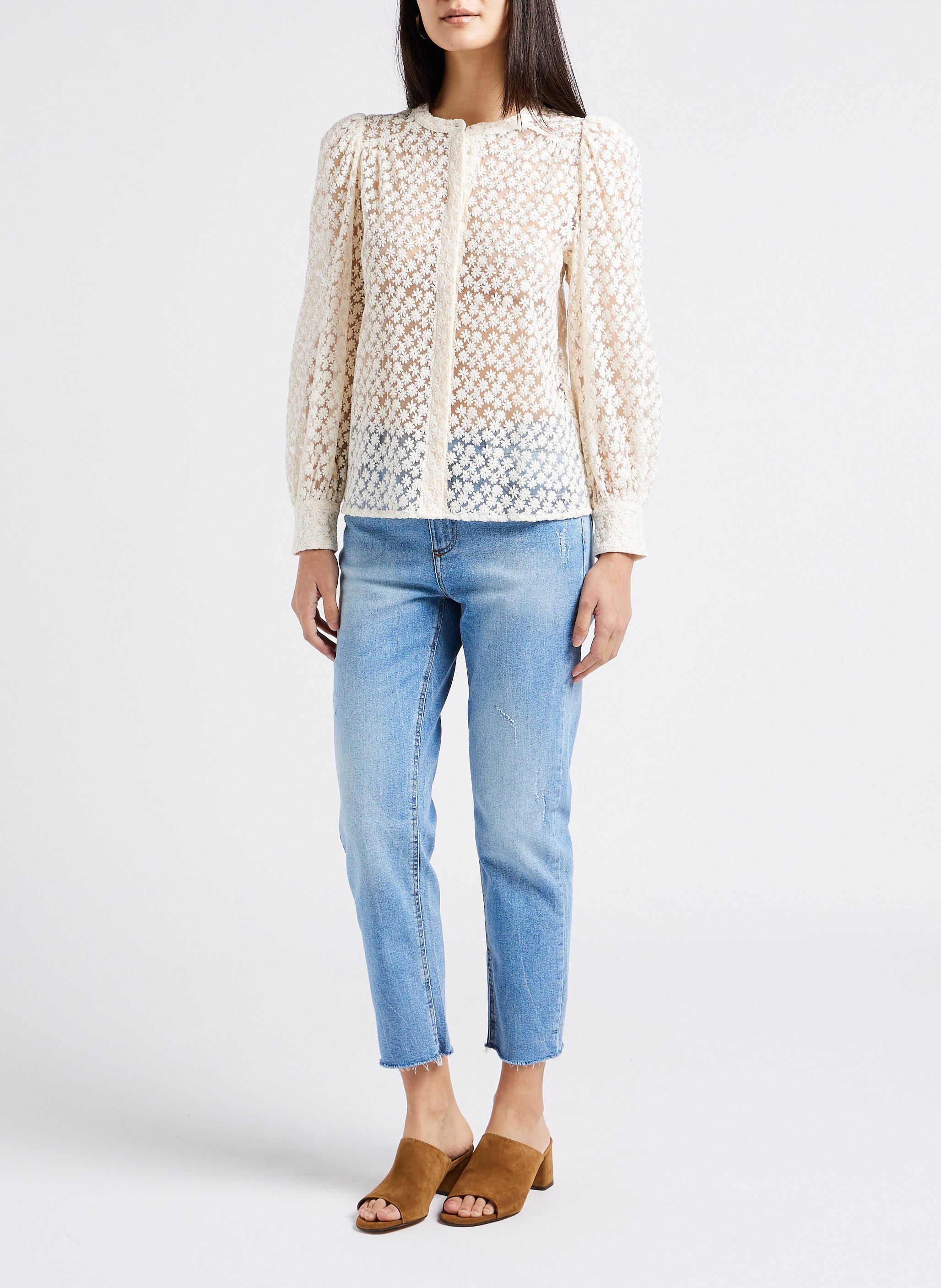 Chemisier col rond broderie florale camomille MAISON 123 Blanc